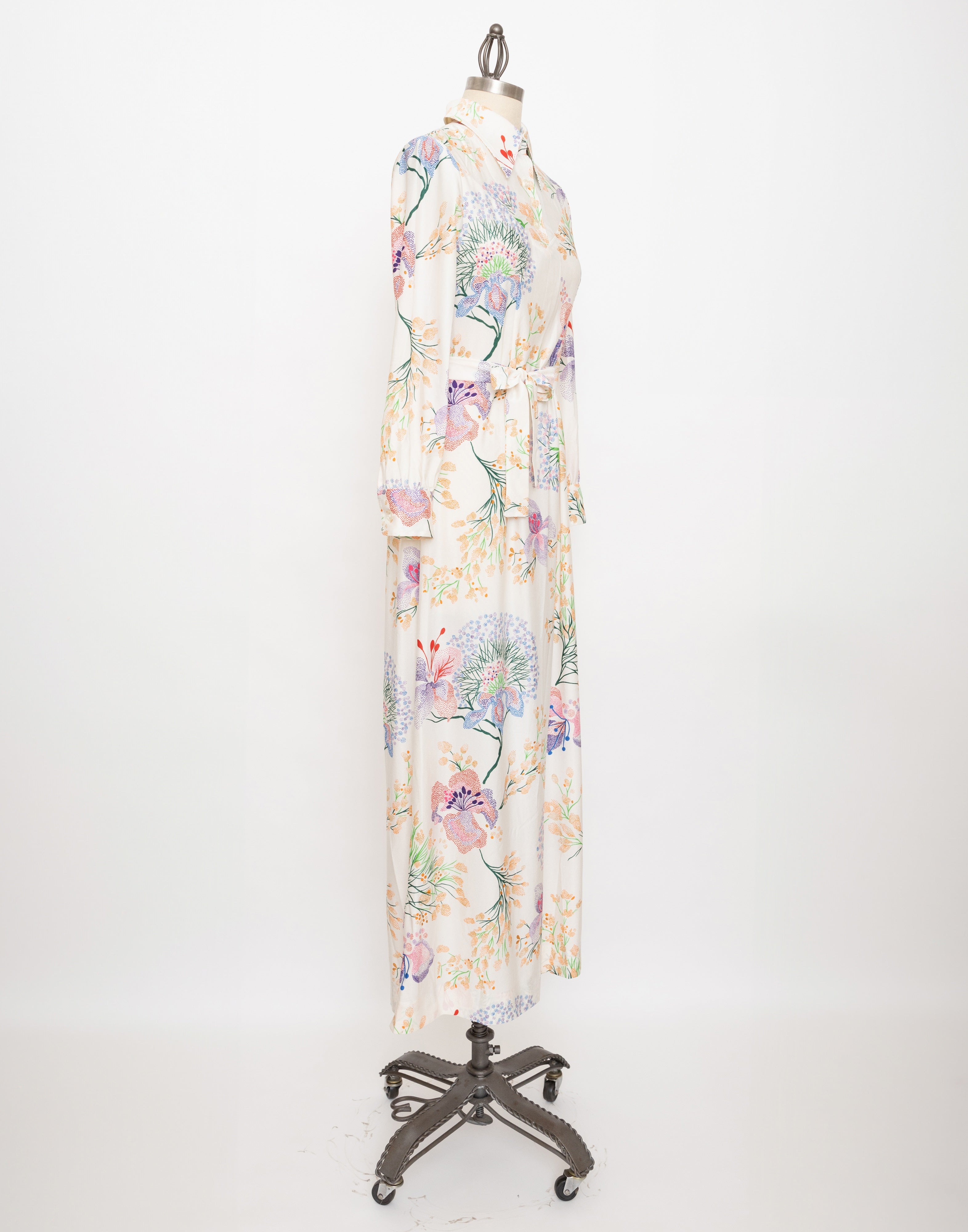 60s/70s schrader sport button up floral print maxi dress