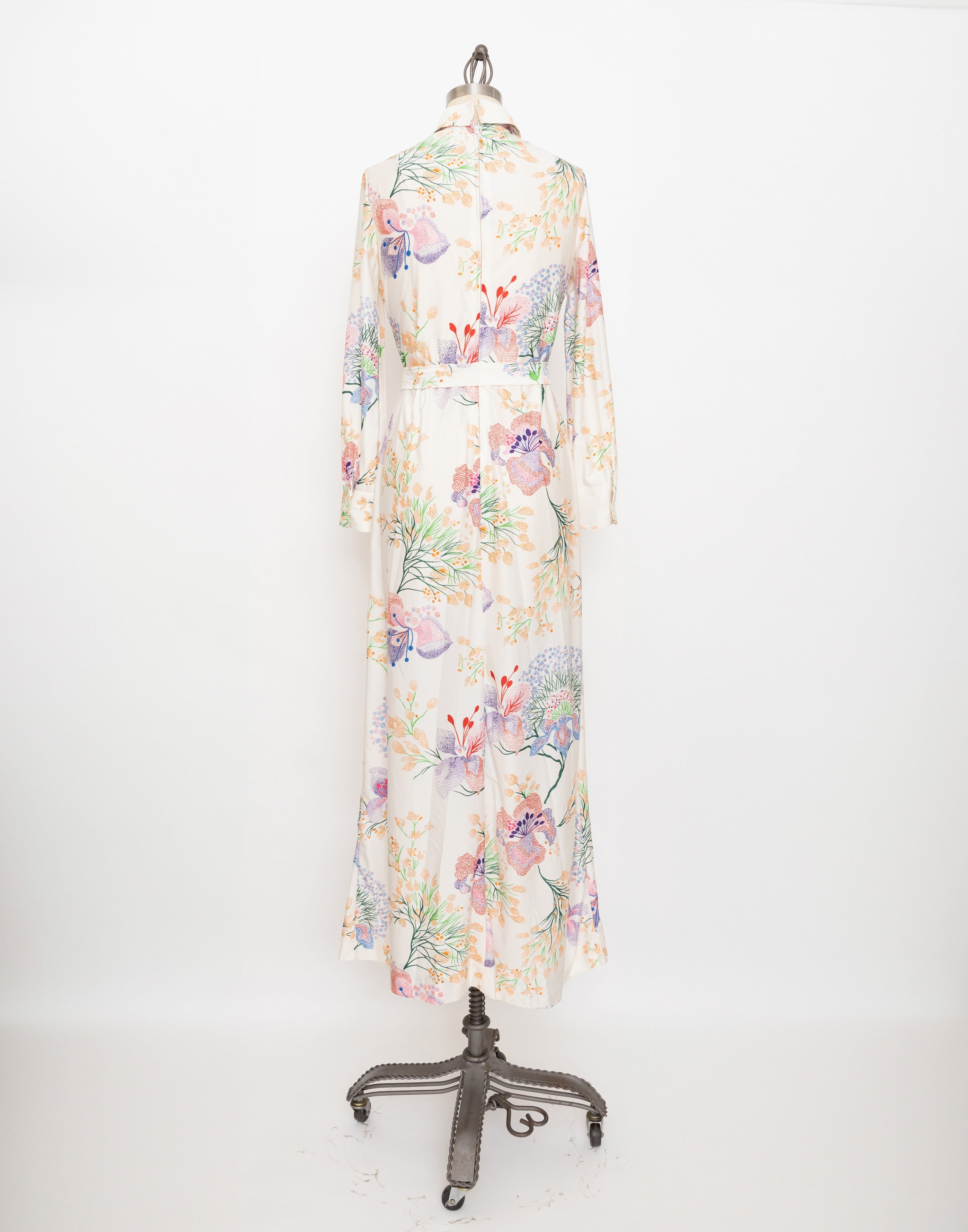 60s/70s schrader sport button up floral print maxi dress
