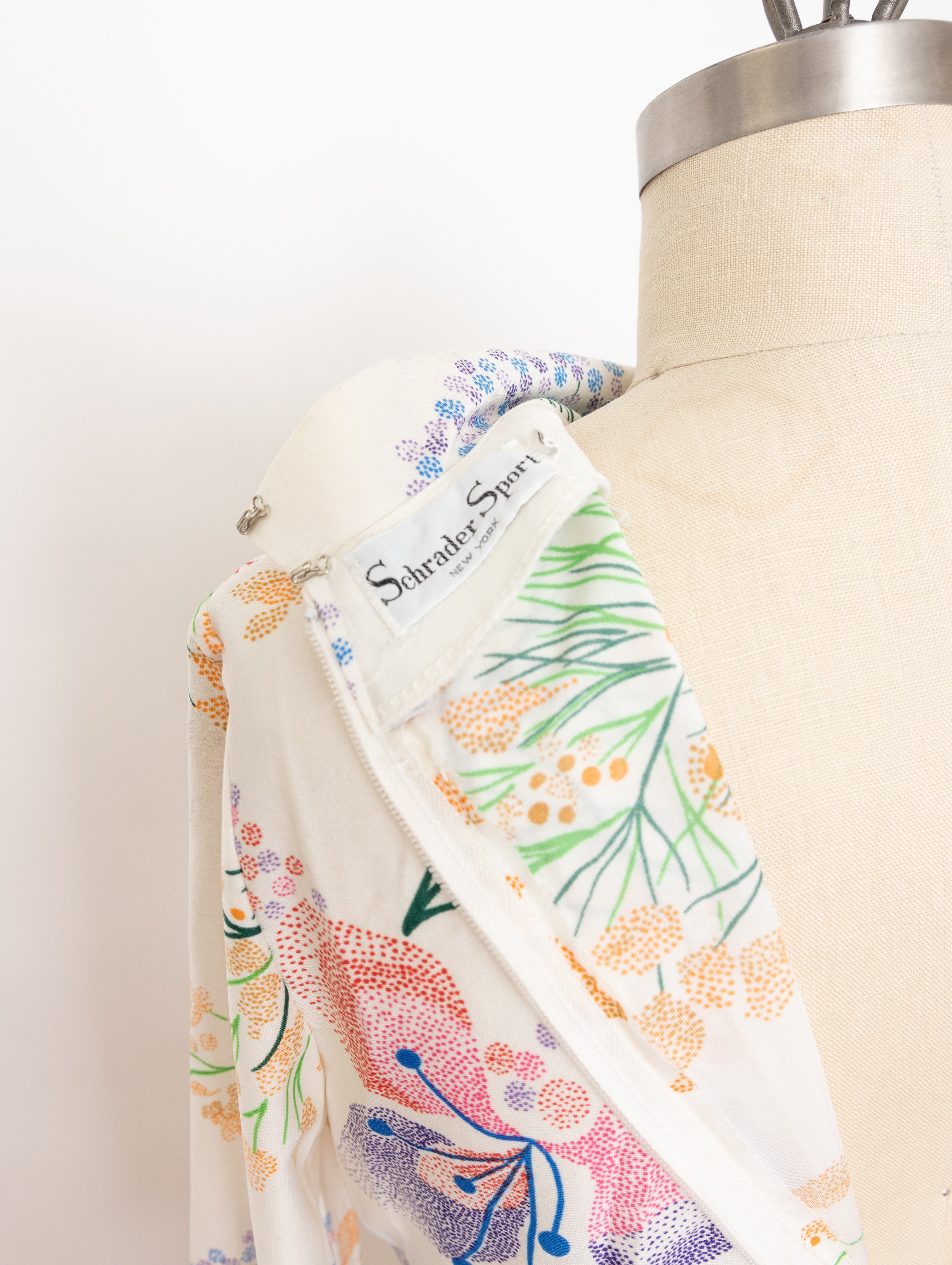 60s/70s schrader sport button up floral print maxi dress