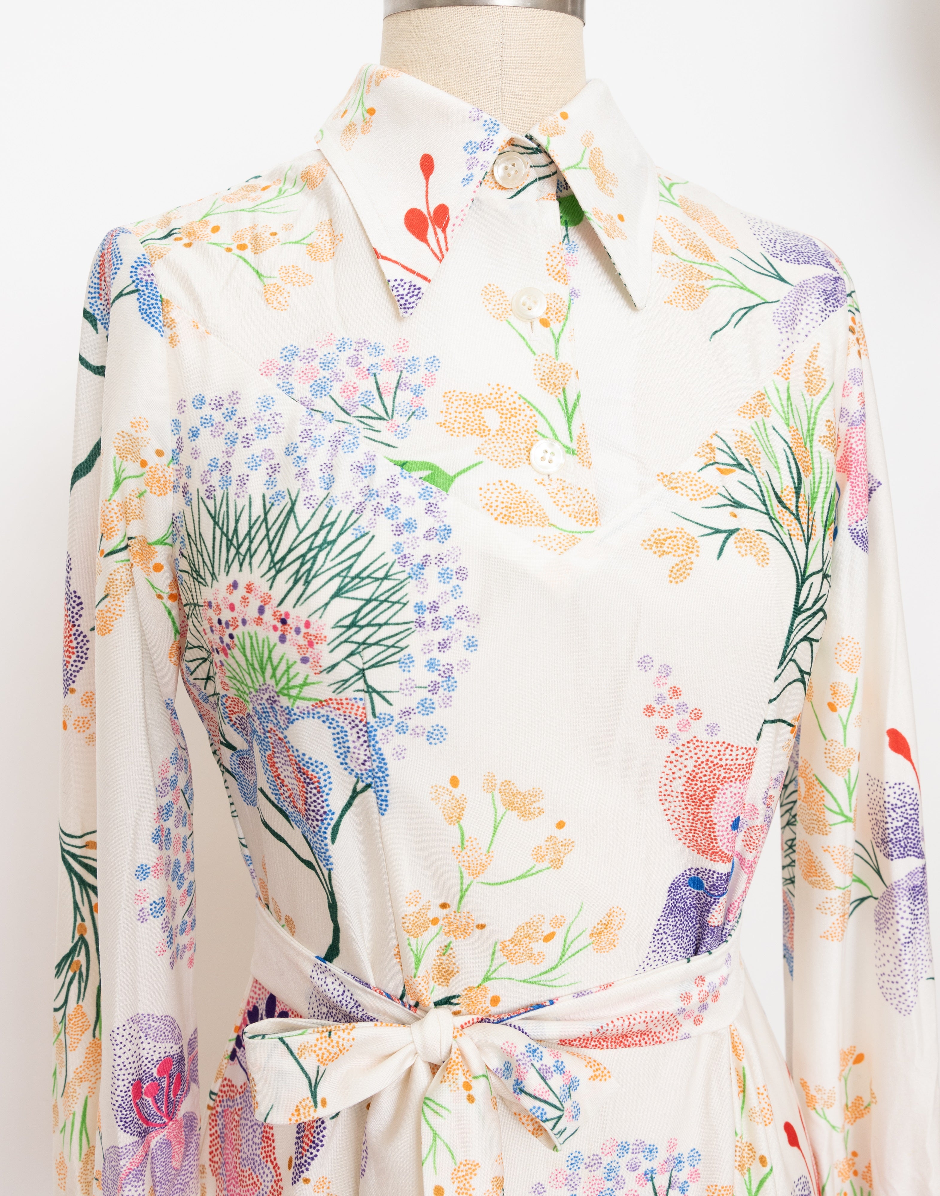 60s/70s schrader sport button up floral print maxi dress