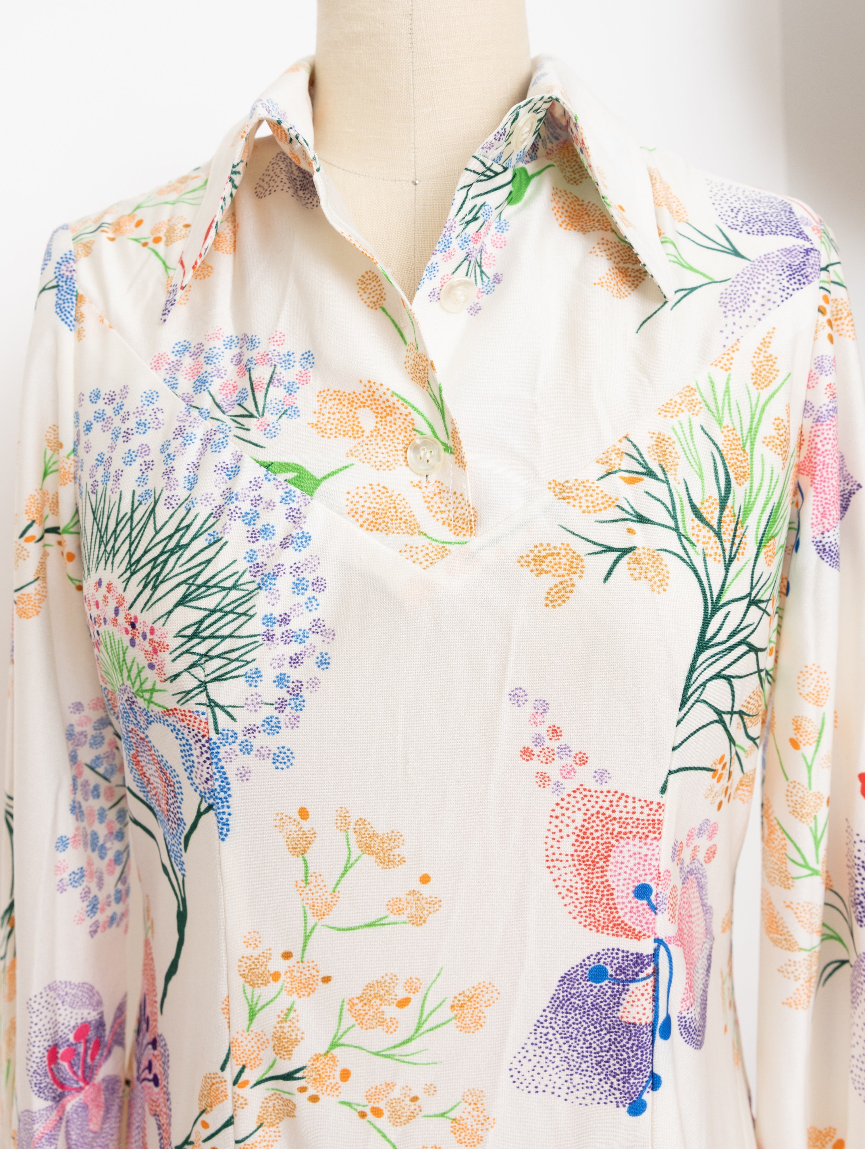 60s/70s schrader sport button up floral print maxi dress