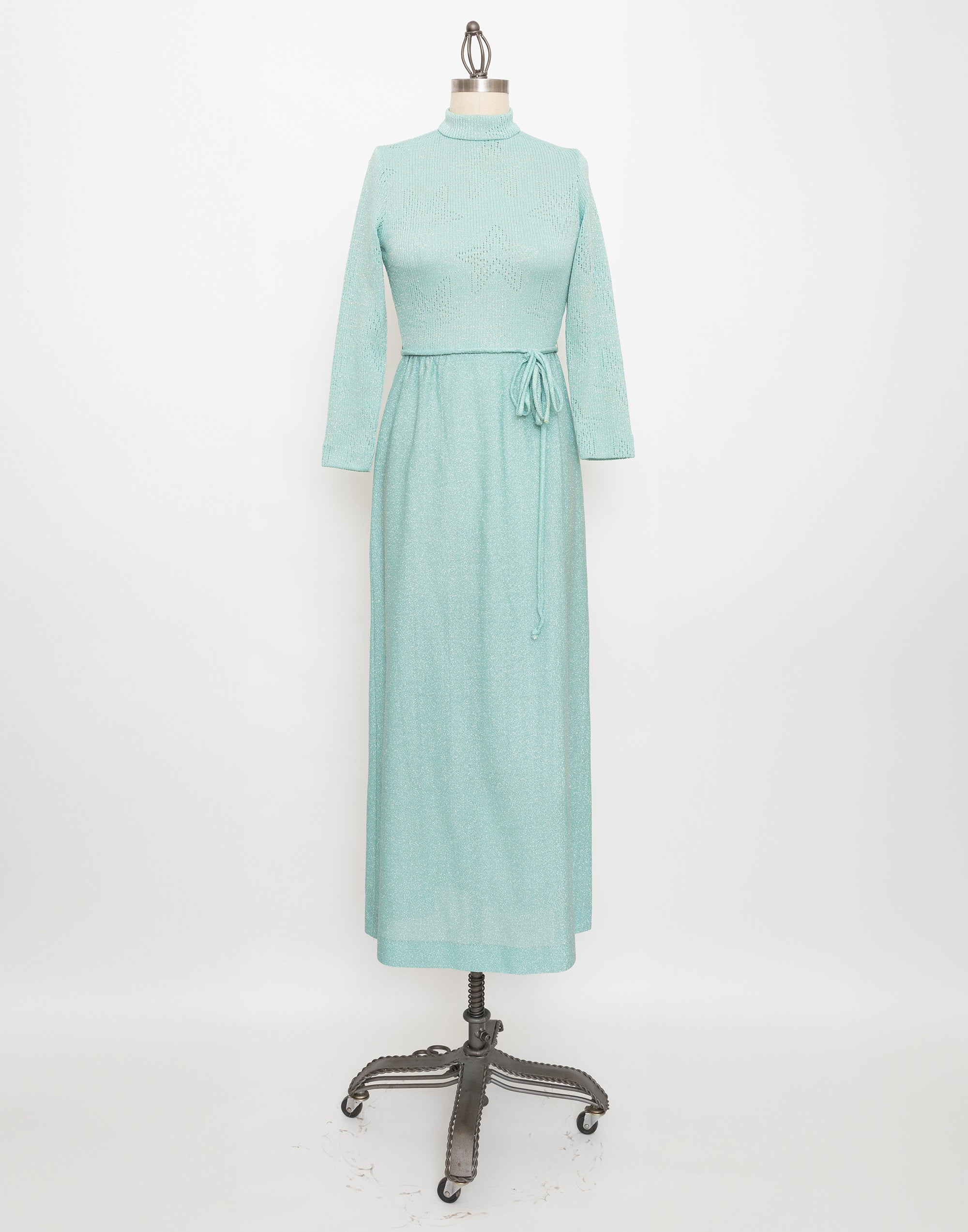 70s bleecker street seafoam green knit long sleeve dress