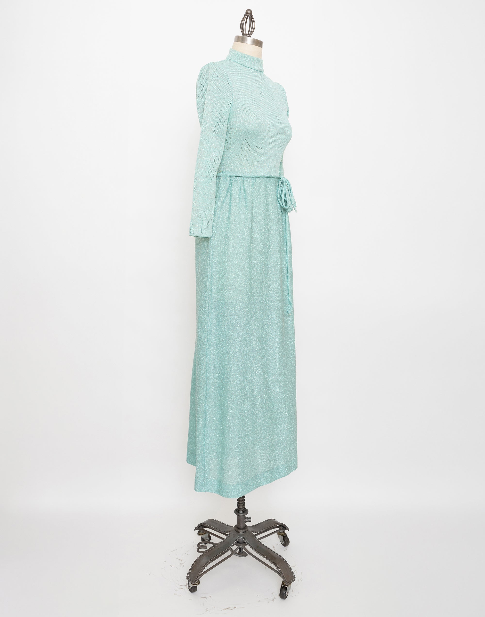 70s bleecker street seafoam green knit long sleeve dress
