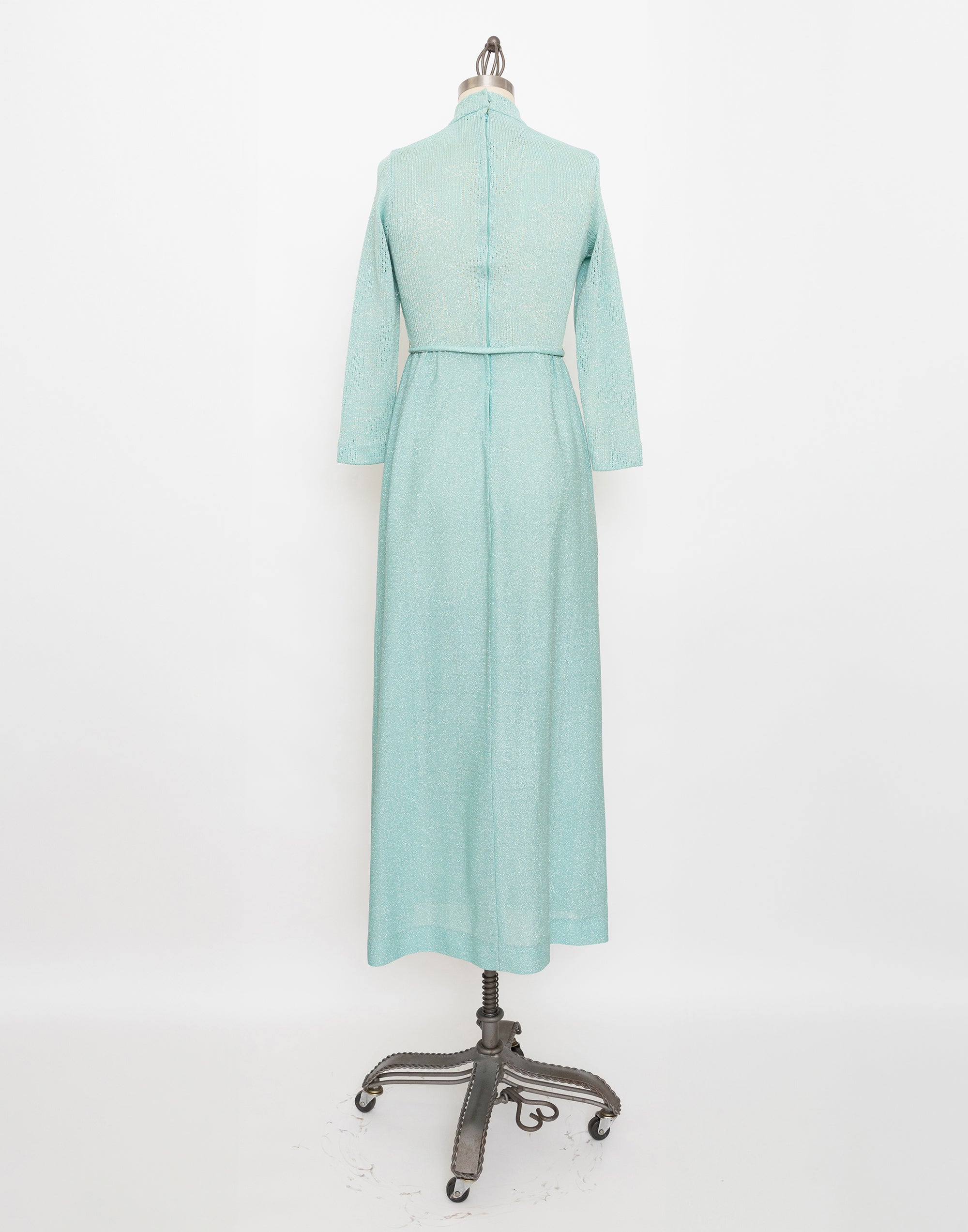 70s bleecker street seafoam green knit long sleeve dress