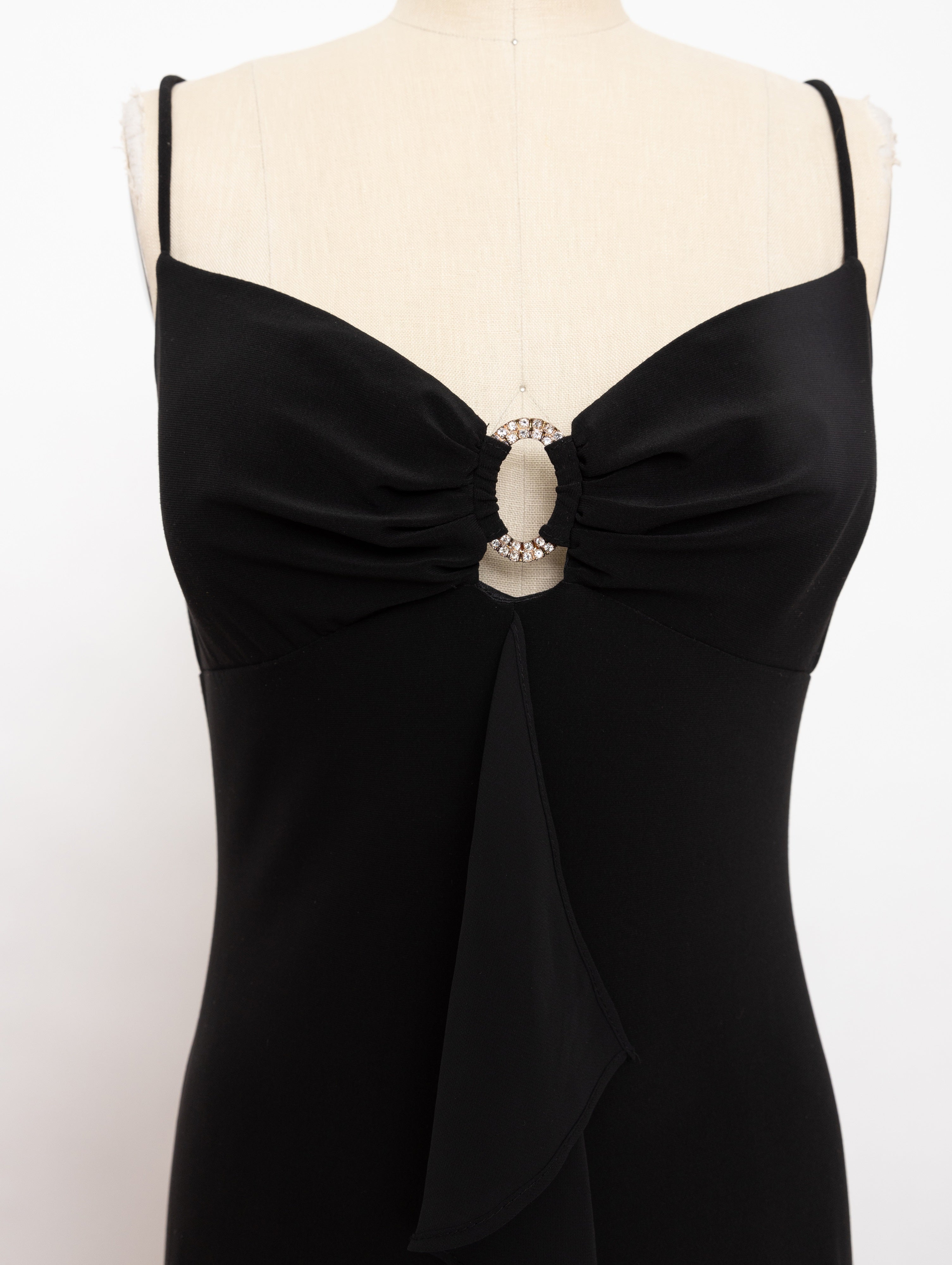 90s black strappy dress with rhinestone detail