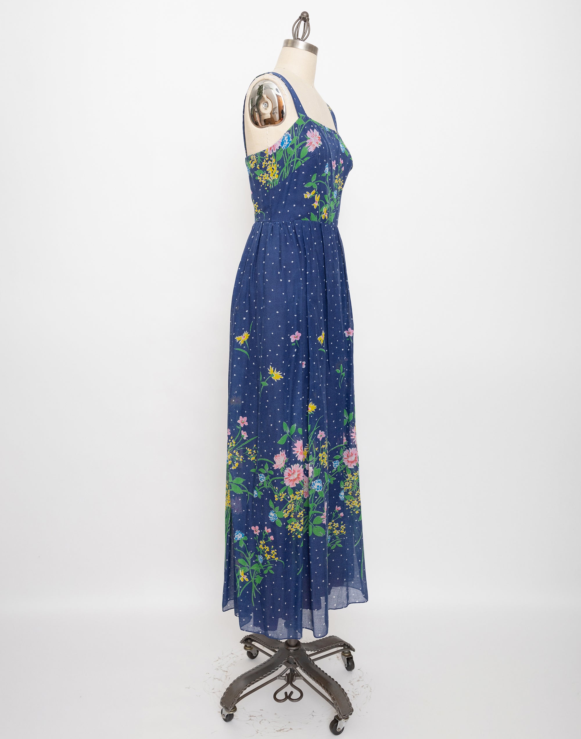 70s/80s dark blue floral dress
