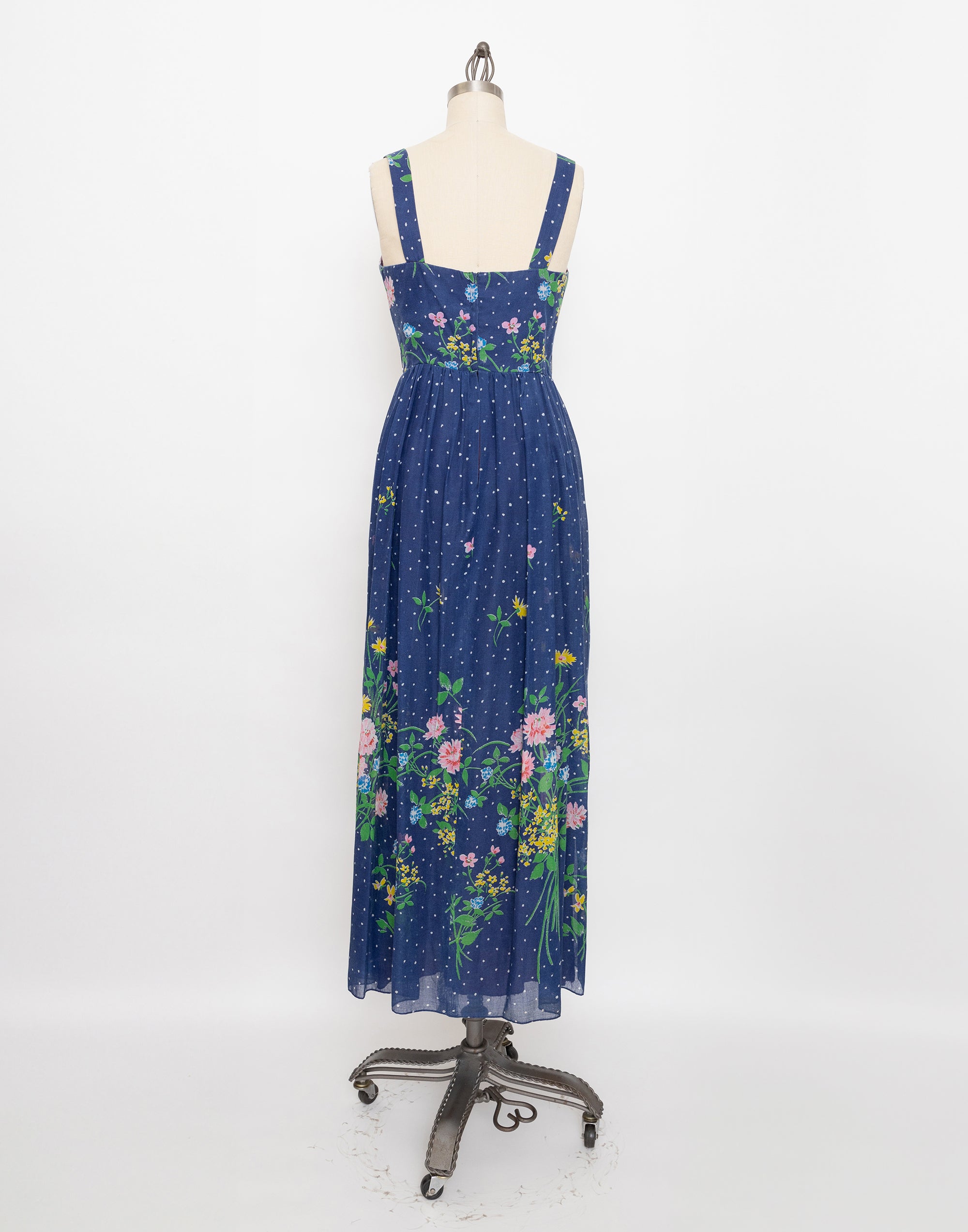 70s/80s dark blue floral dress