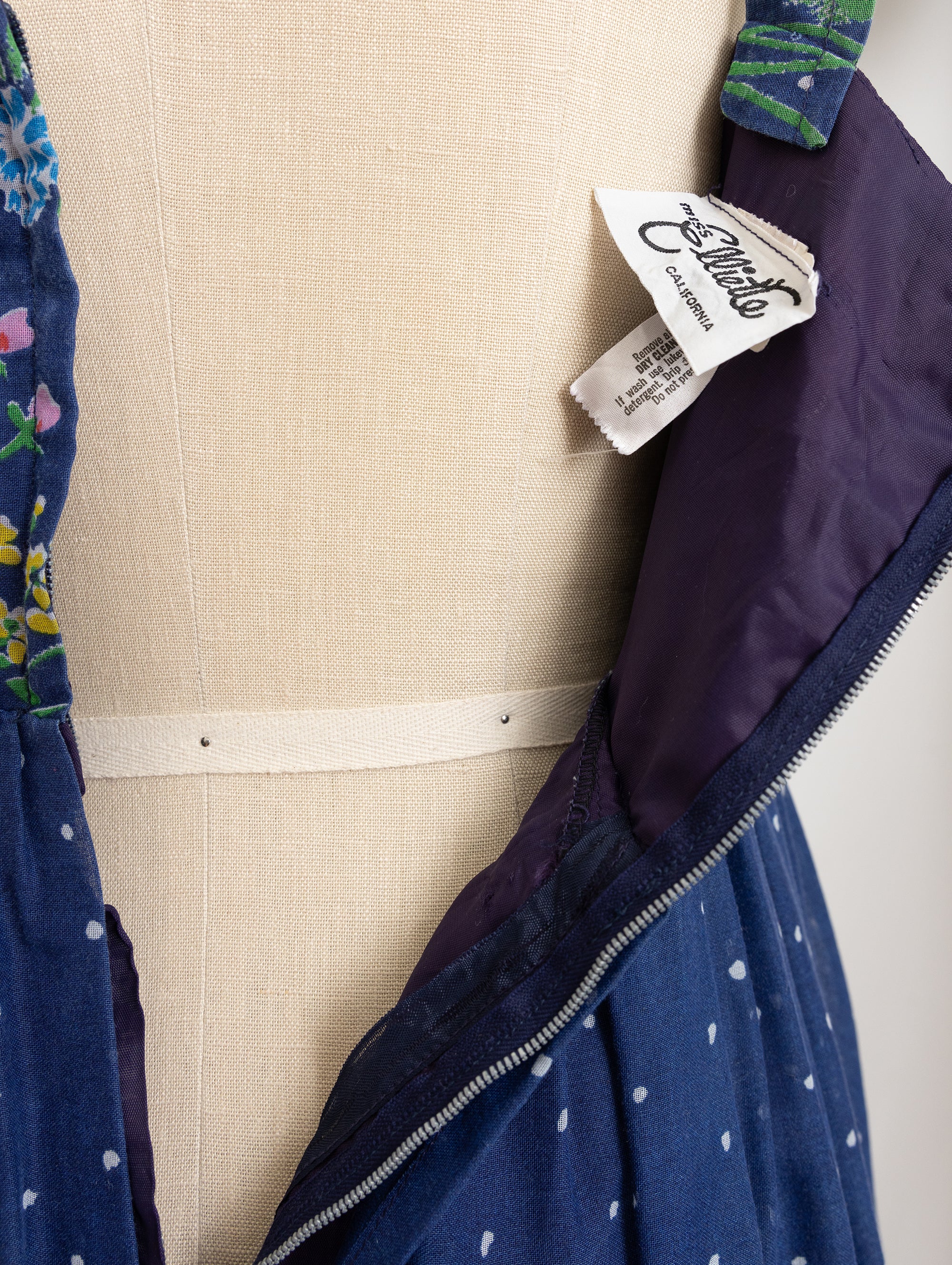 70s/80s dark blue floral dress