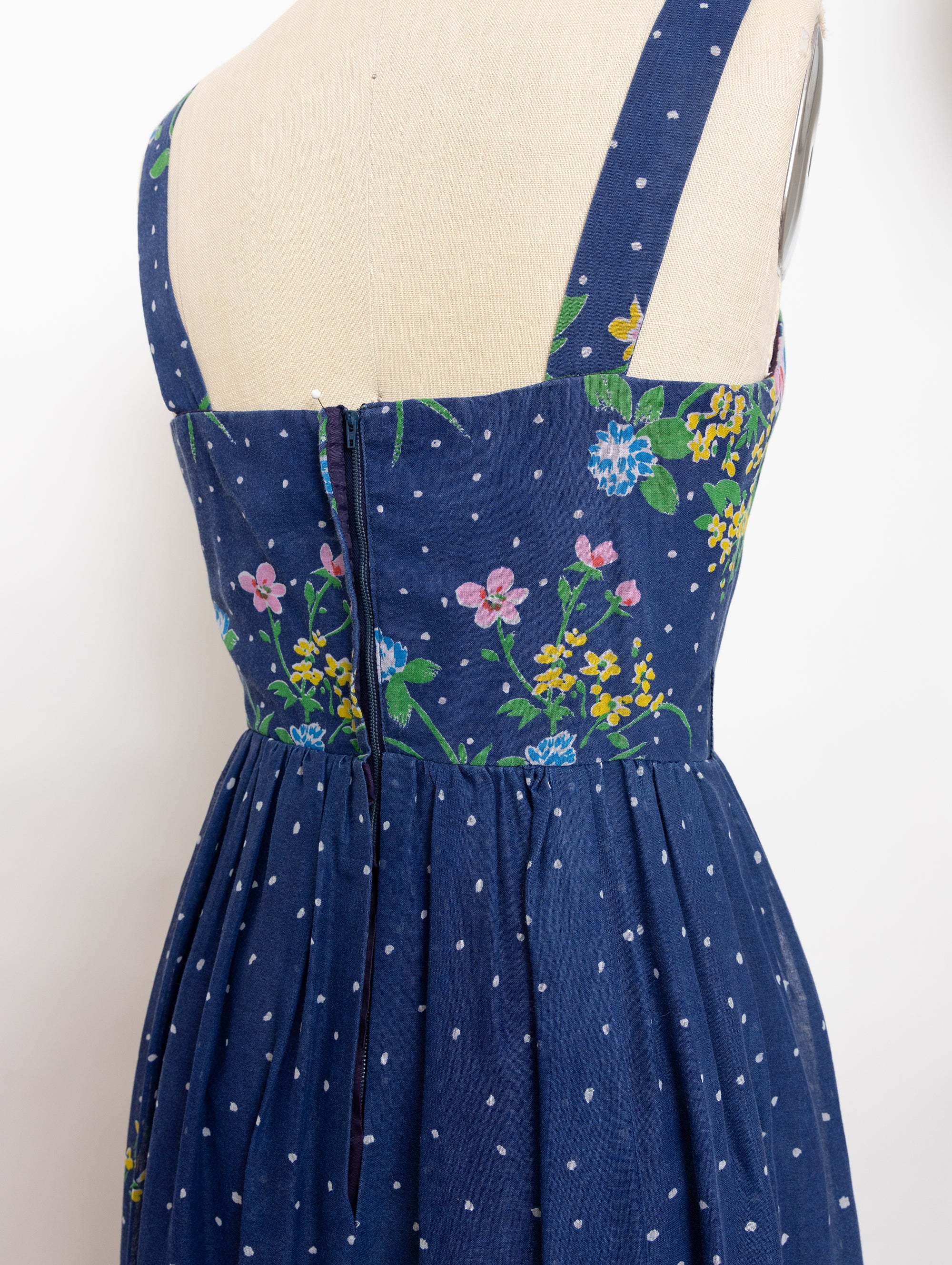 70s/80s dark blue floral dress
