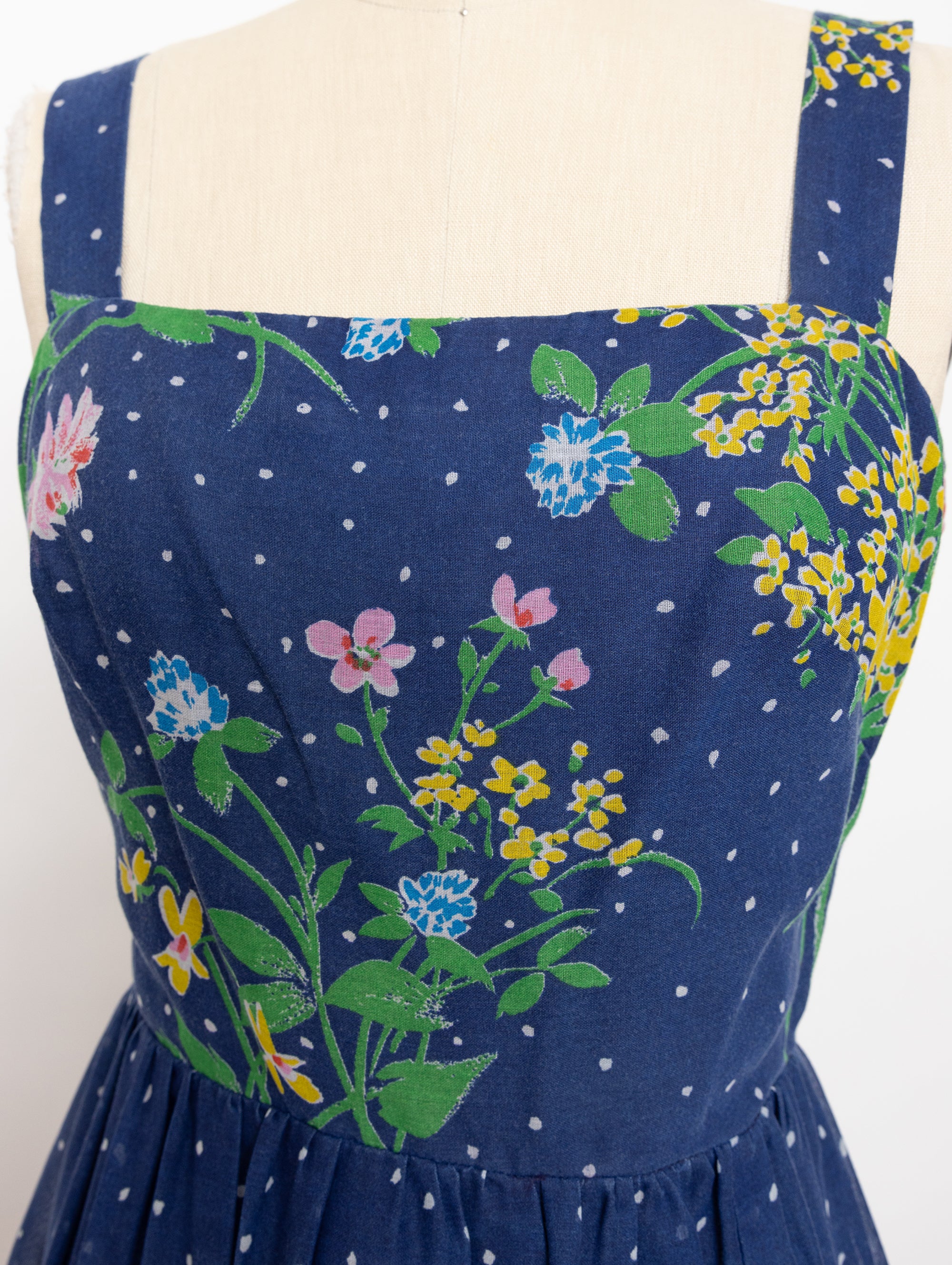 70s/80s dark blue floral dress