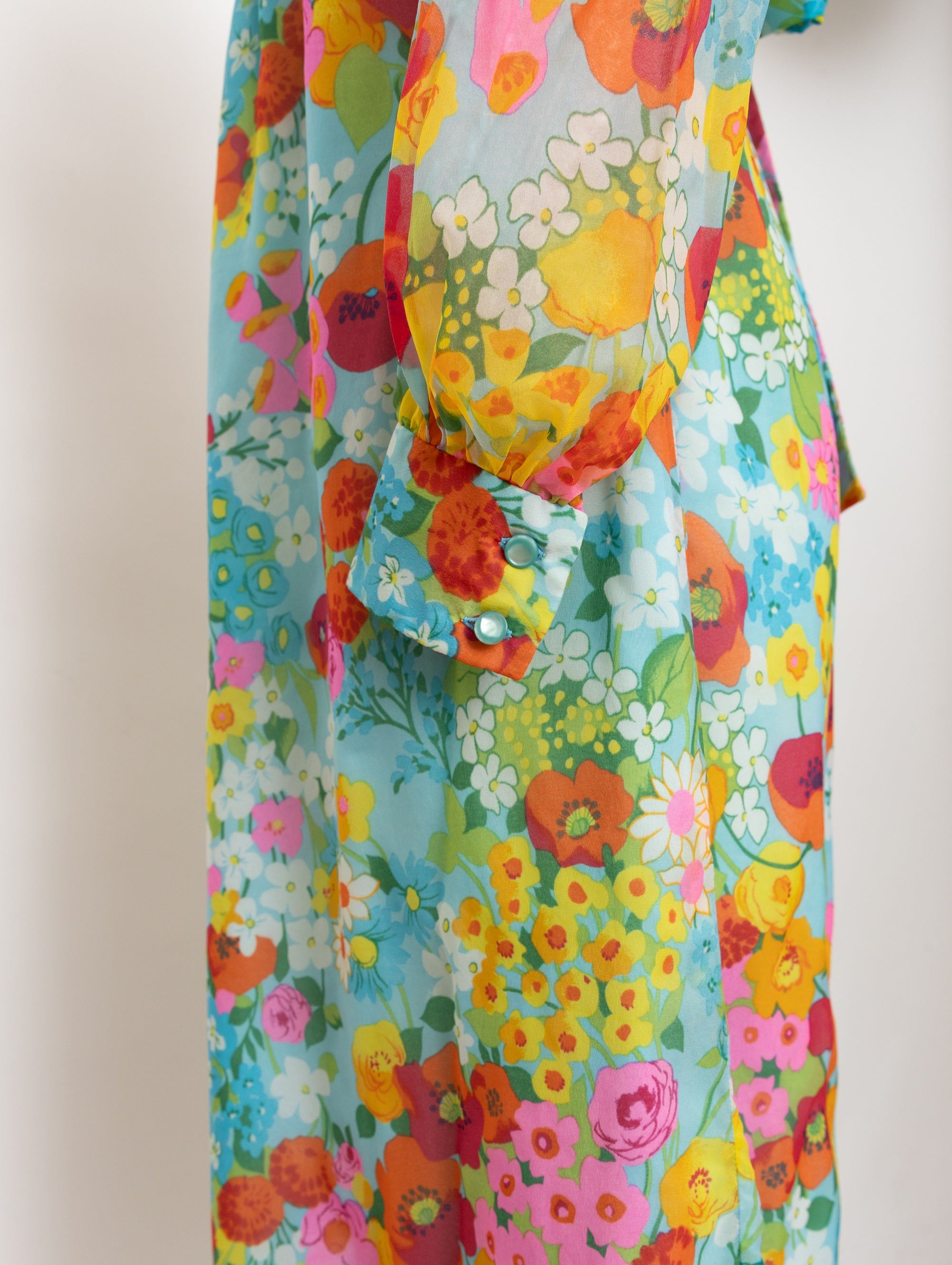 70s aqua blue floral maxi dress