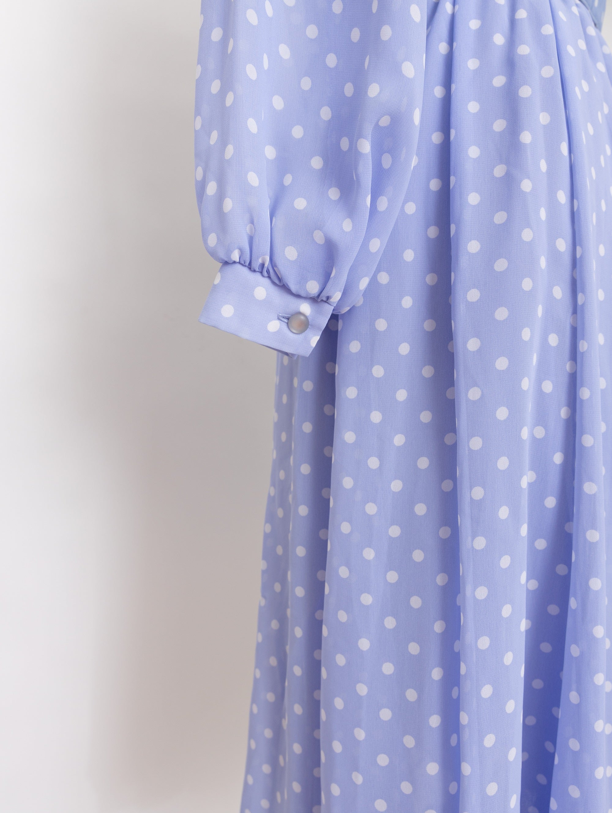 80s/90s periwinkle blue white polka dot dress