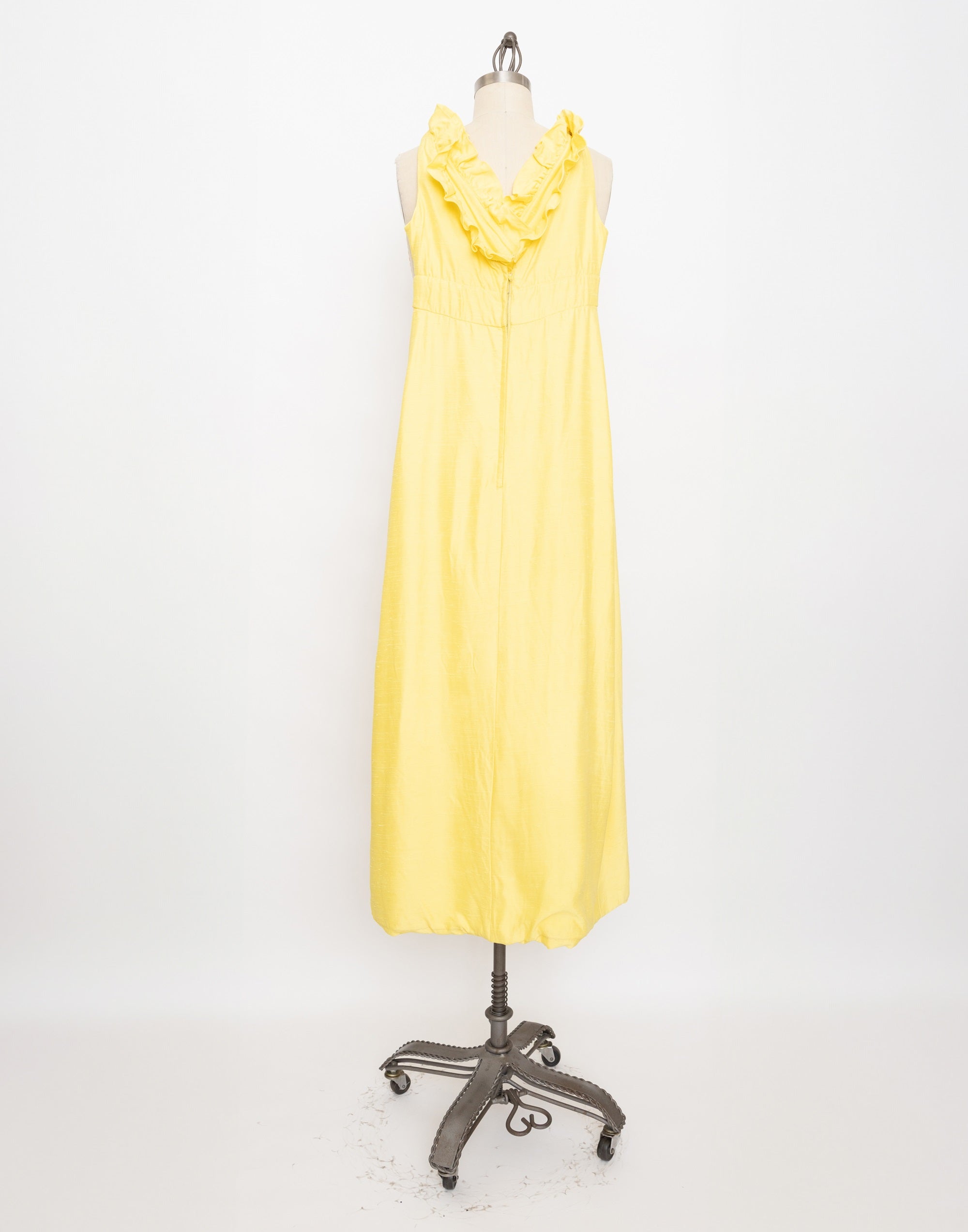 60s/70s yellow sleeveless ruffle maxi dress
