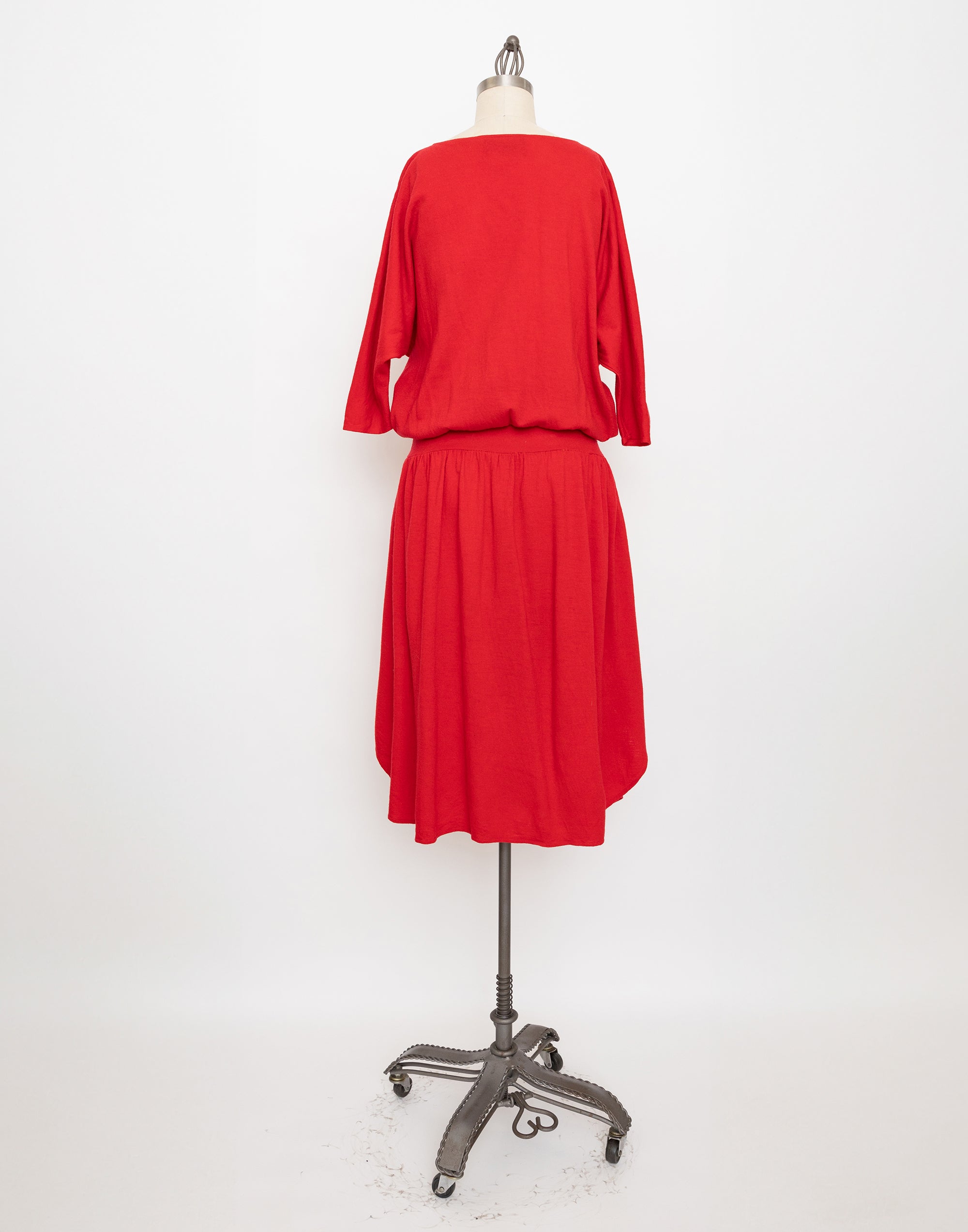 80s red dolman sleeve lightweight wool dress