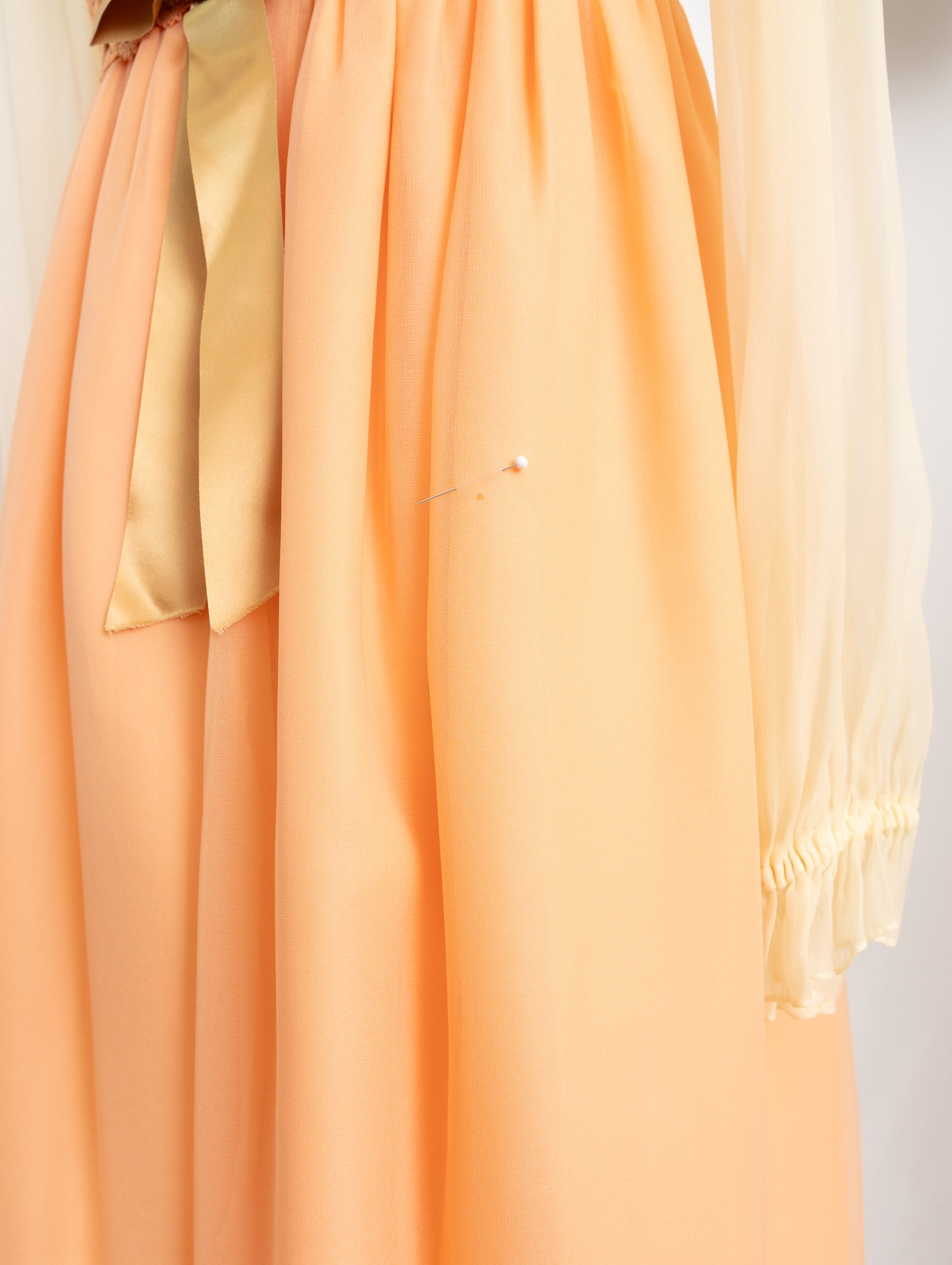 70s cream ruffle and peach skirt maxi dress