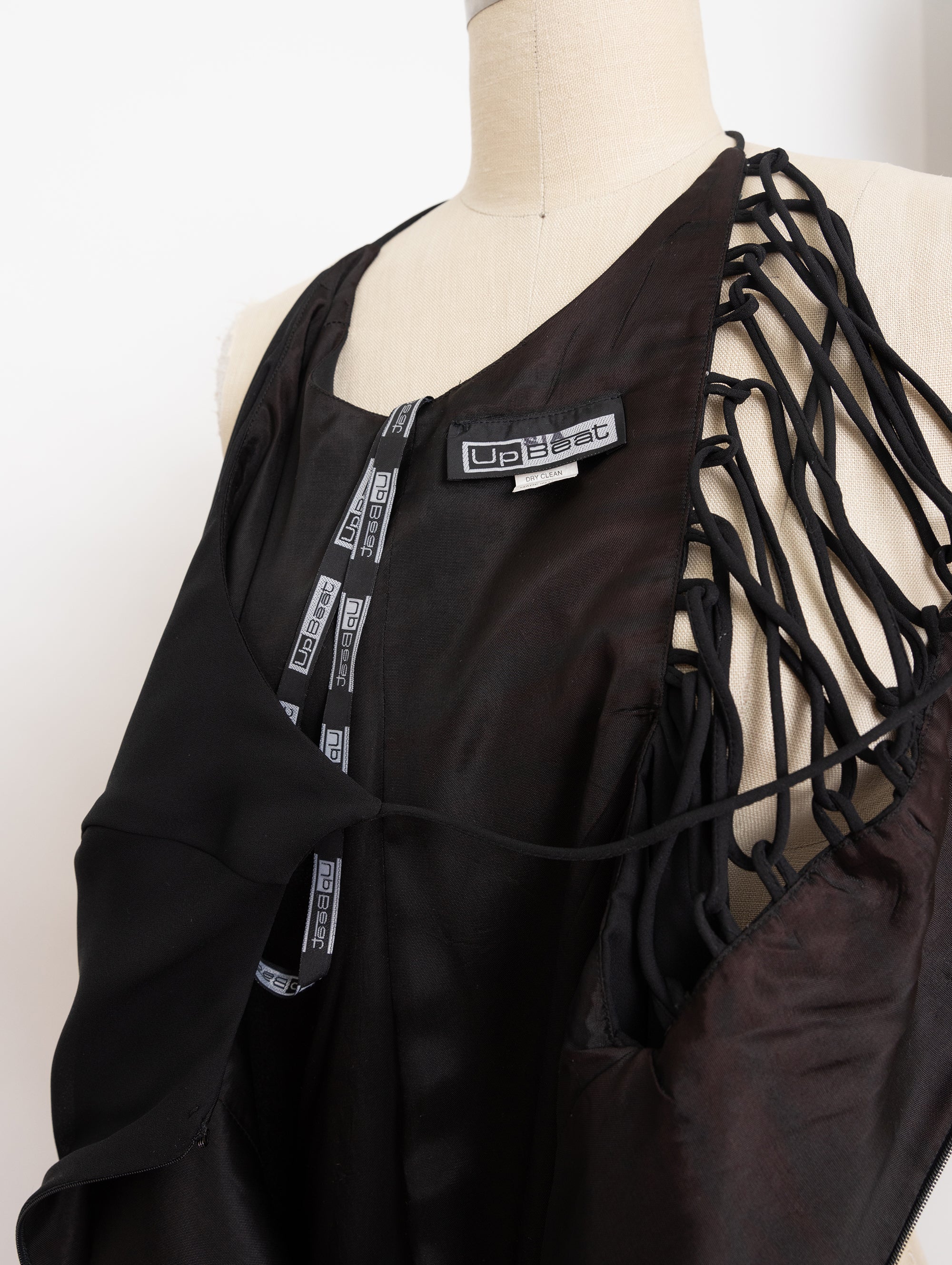 90s black lace up back dress