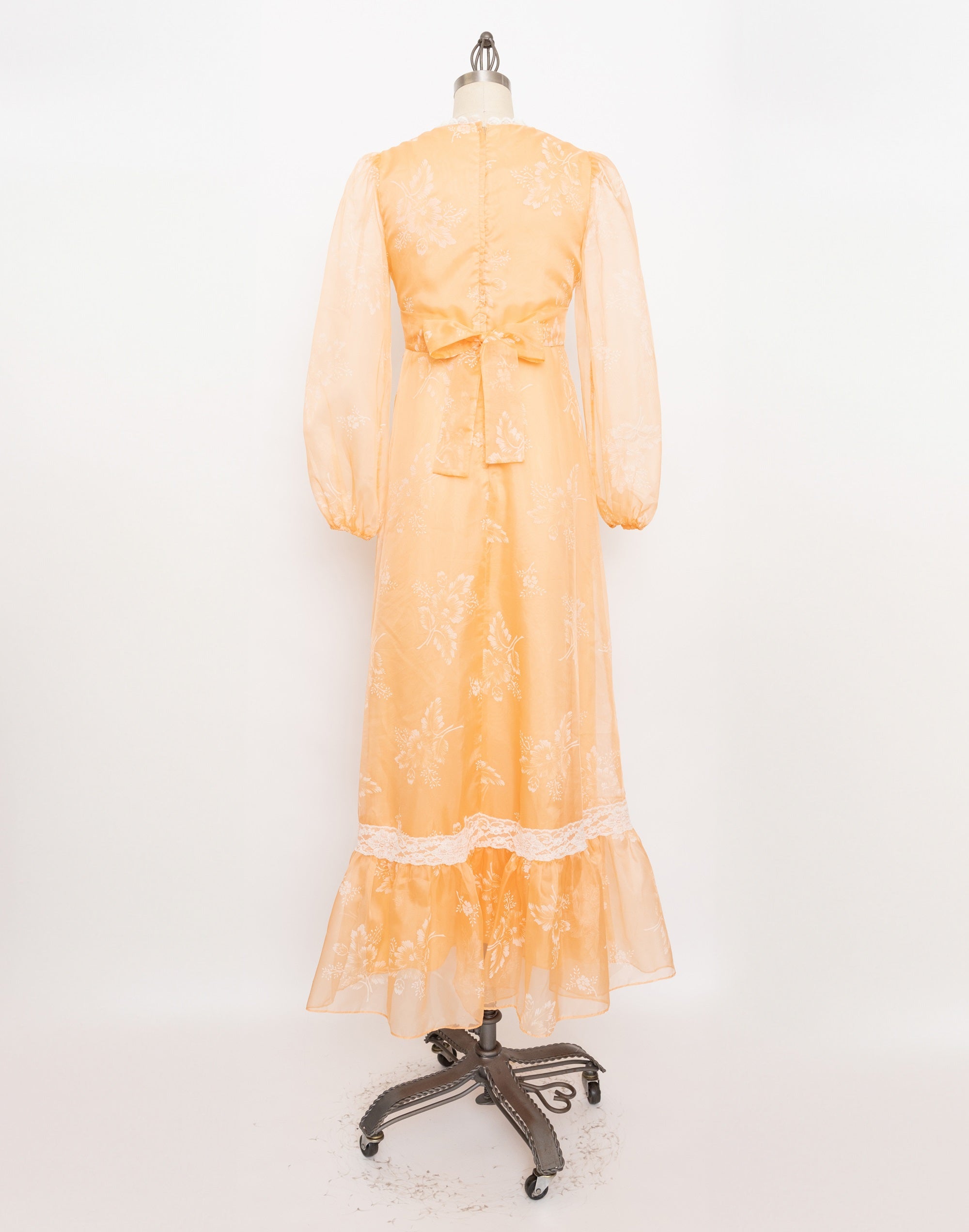 70s peach and white floral maxi dress
