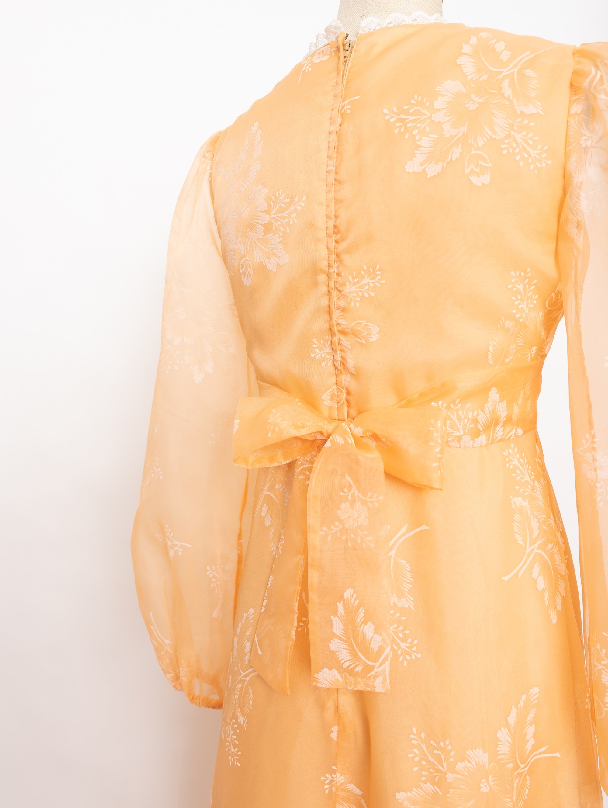 70s peach and white floral maxi dress