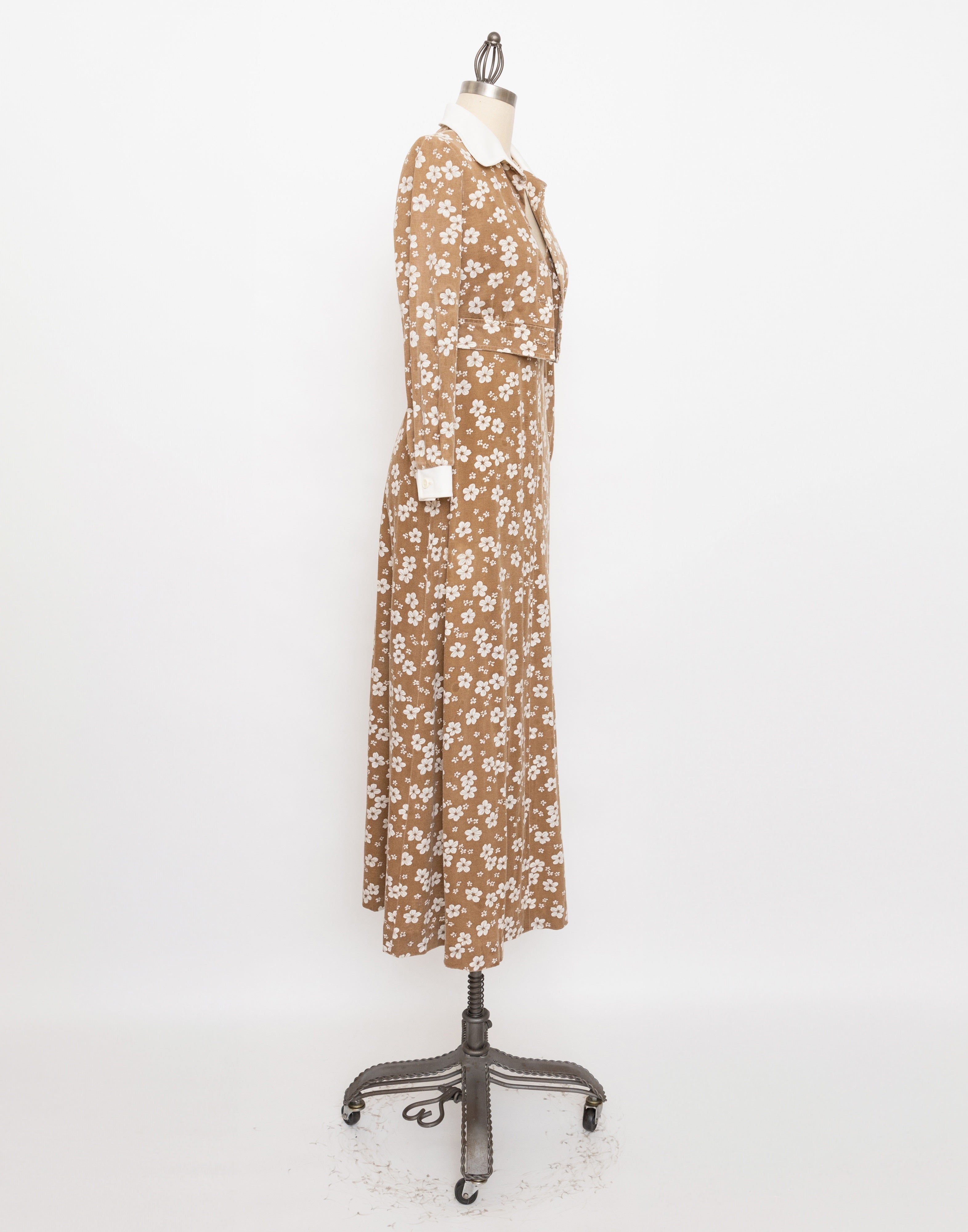 70s kelly arden brown and white flower dress set