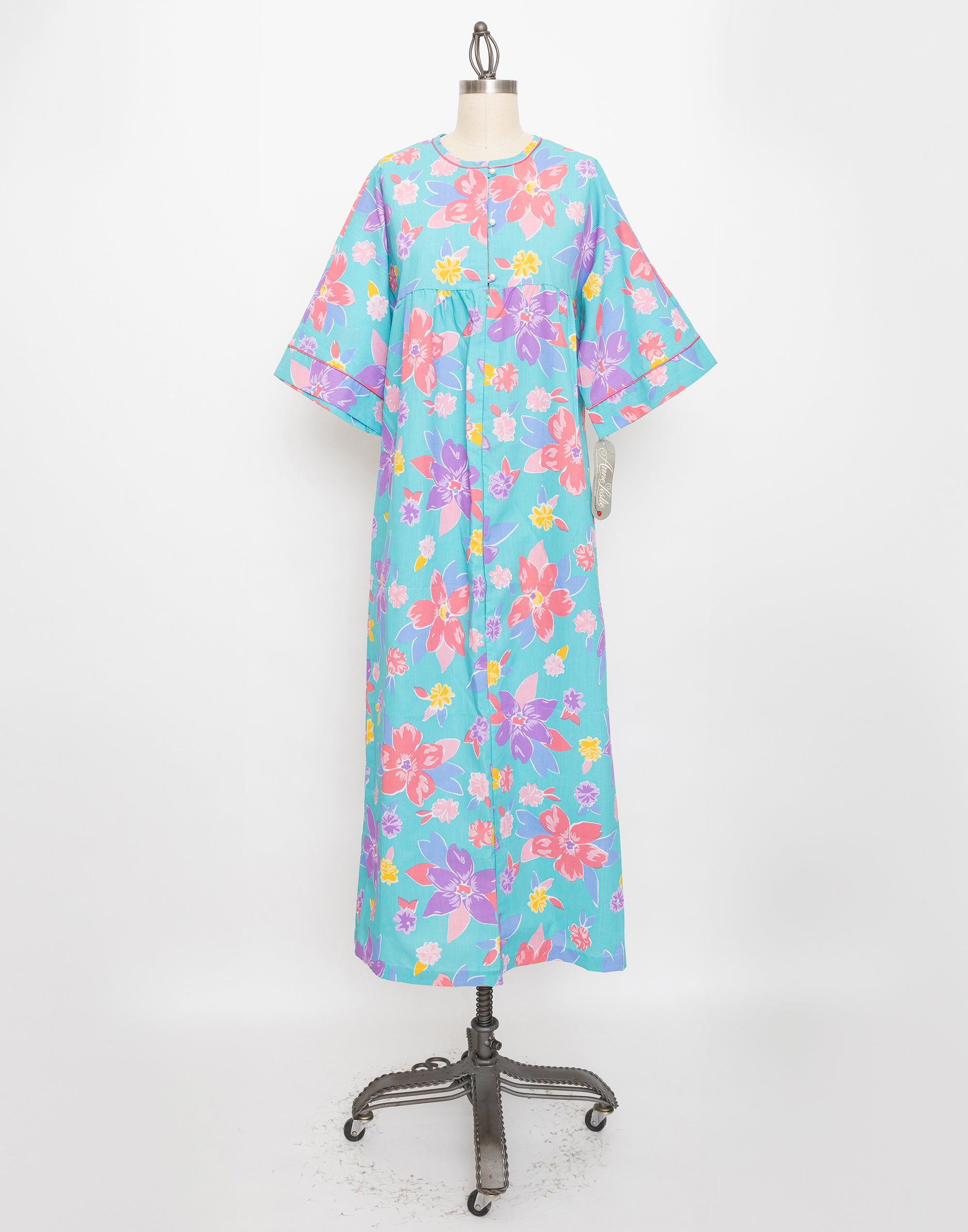 80s/90s blue tropical print house dress
