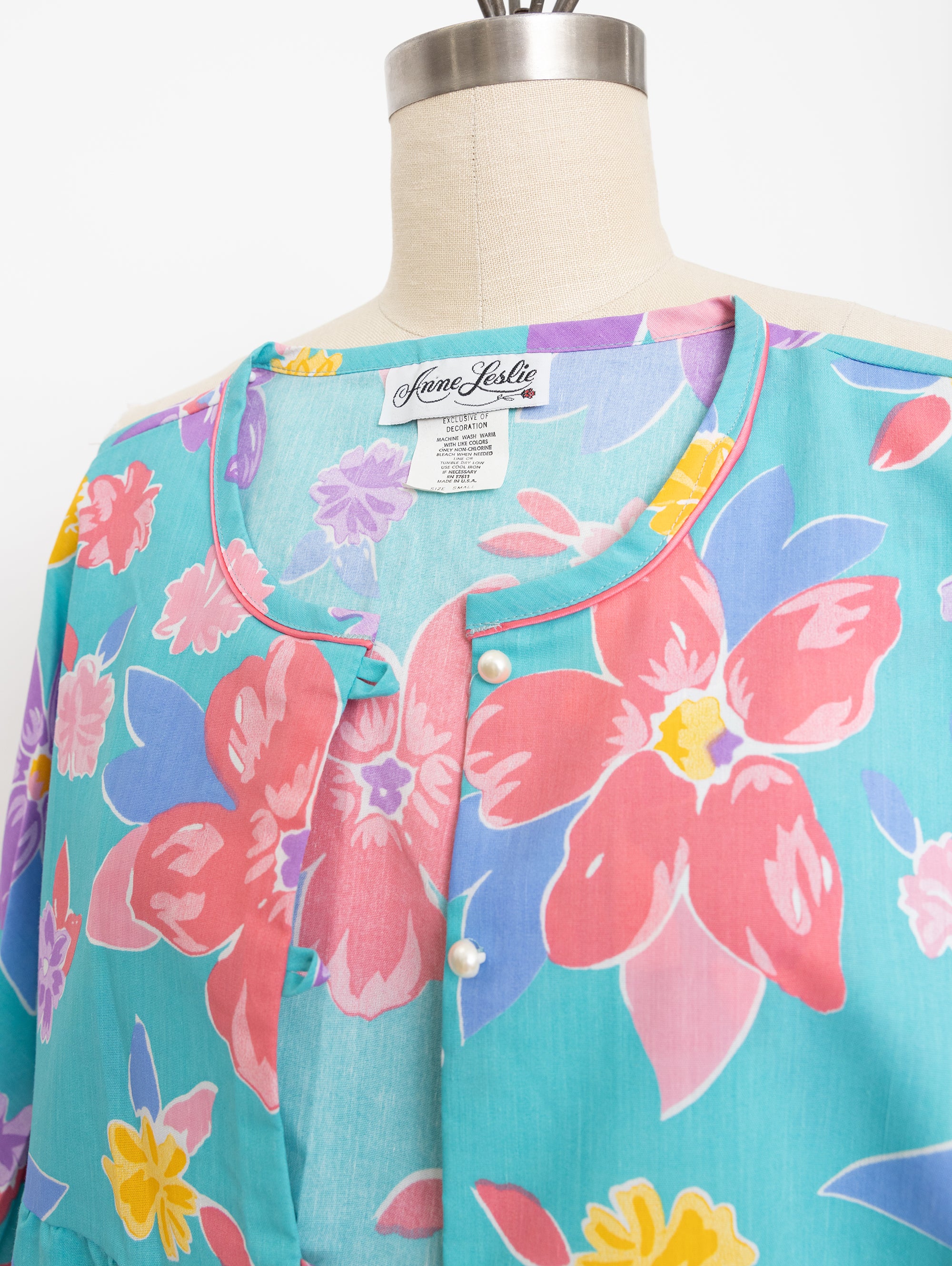80s/90s blue tropical print house dress