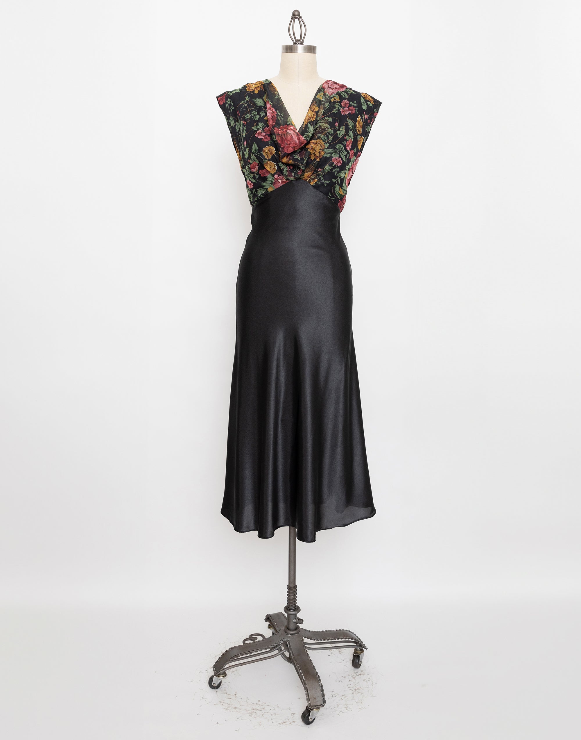 90s victorias secret black floral chiffon satin dress