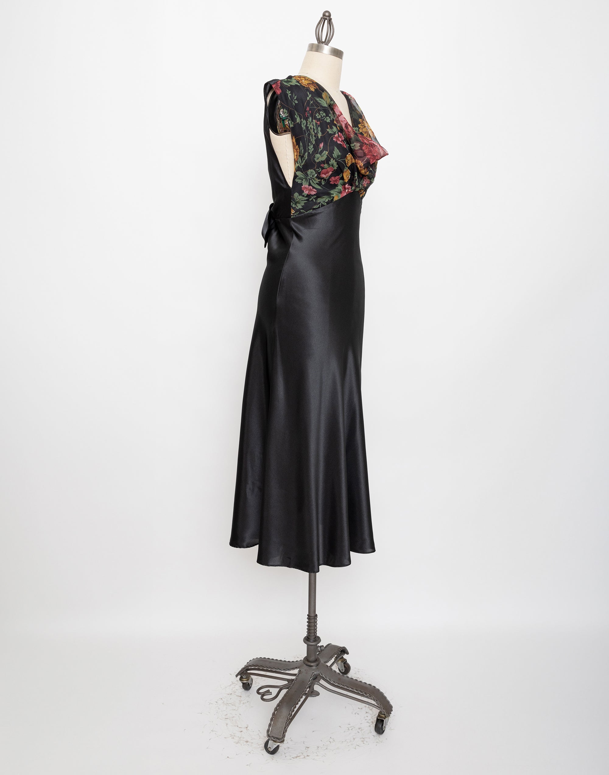 90s victorias secret black floral chiffon satin dress