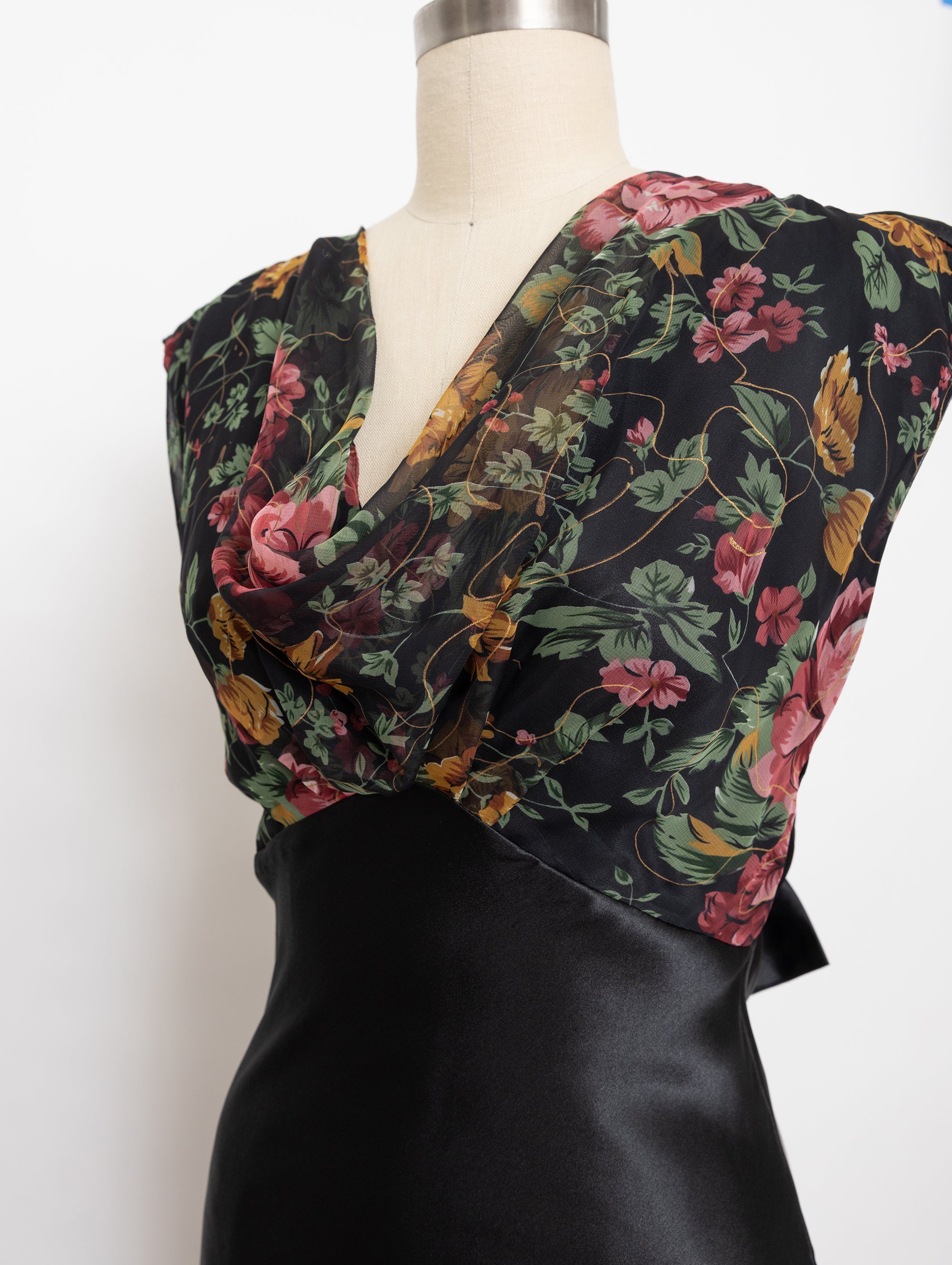 90s victorias secret black floral chiffon satin dress