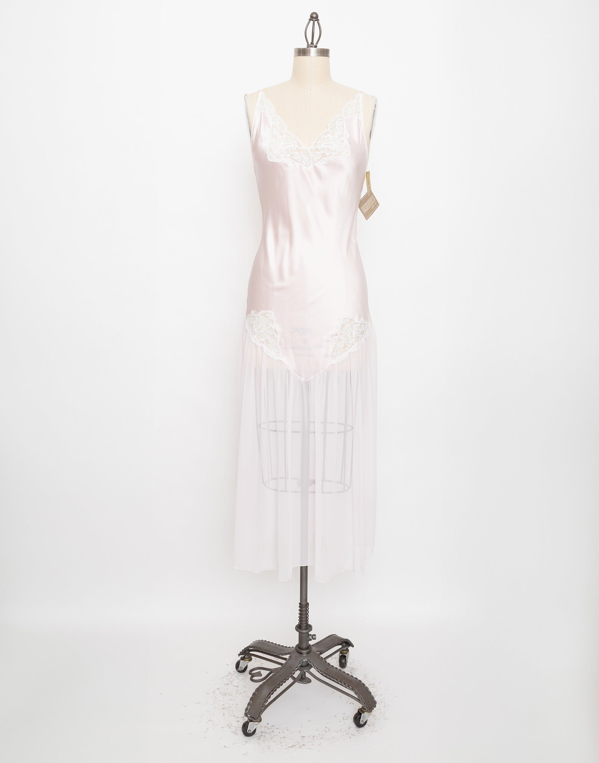 80s pale pink lace slip dress