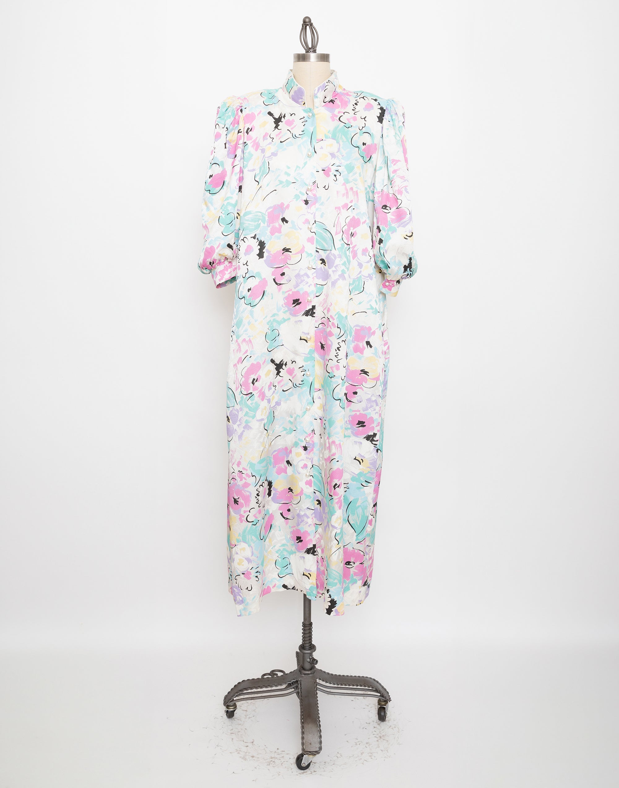 80s/90s light blue pastel floral robe dress