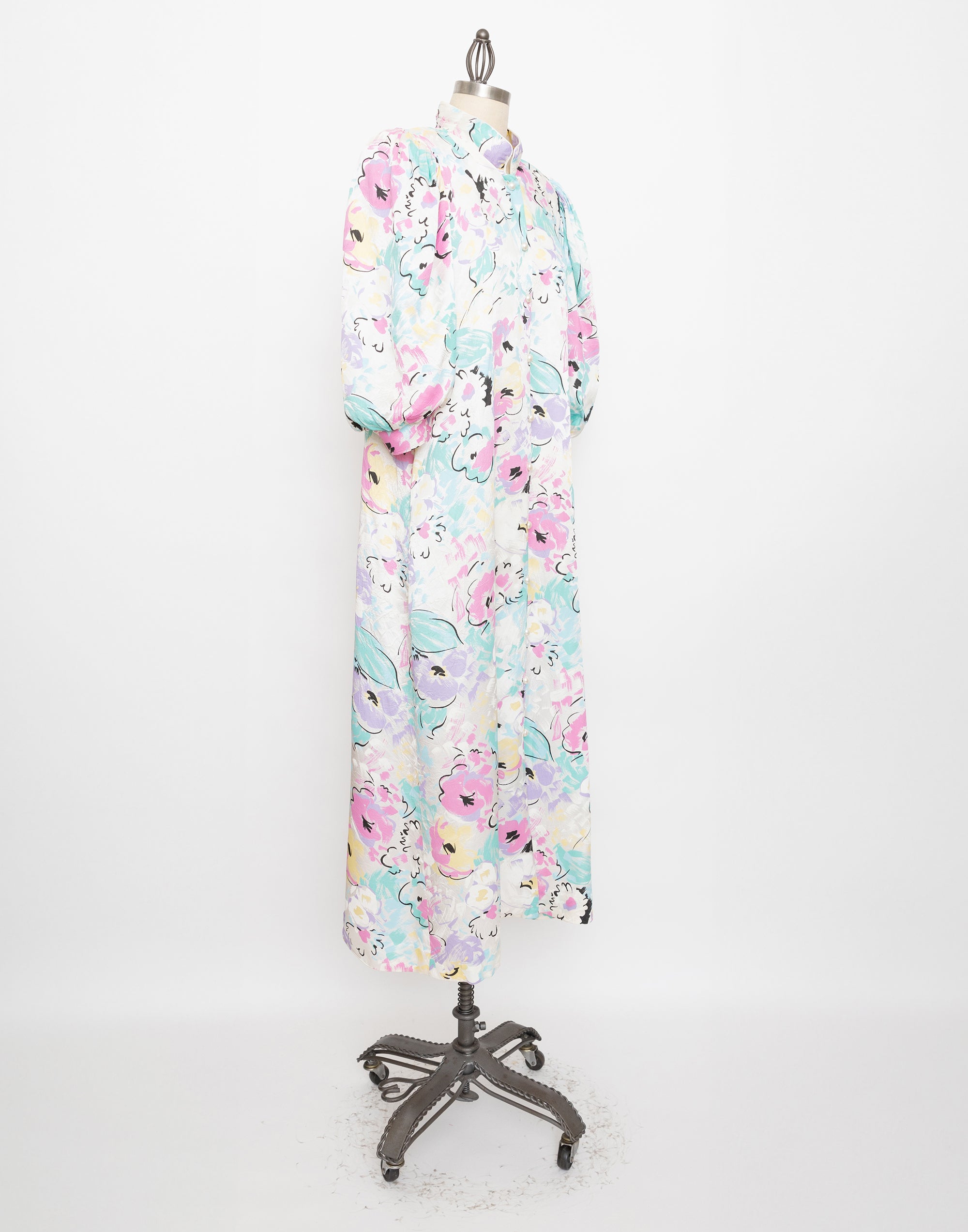 80s/90s light blue pastel floral robe dress