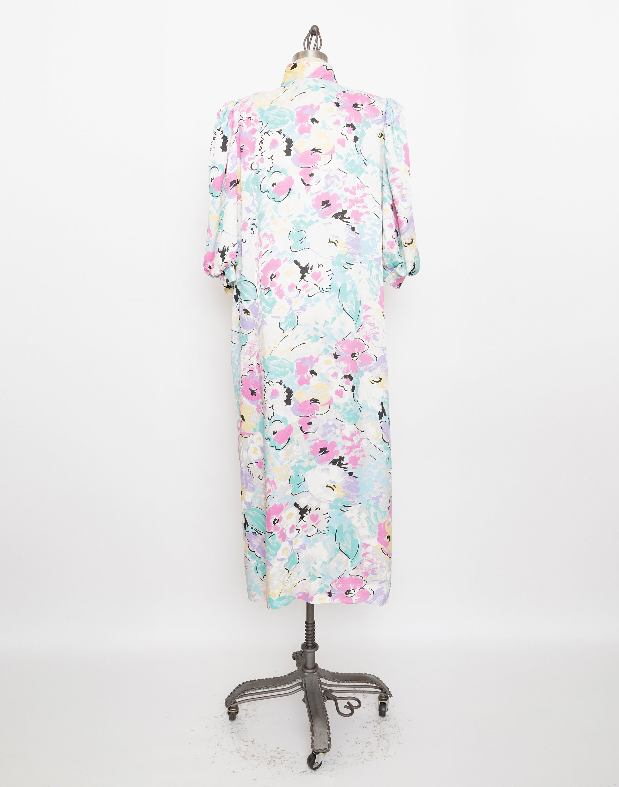 80s/90s light blue pastel floral robe dress