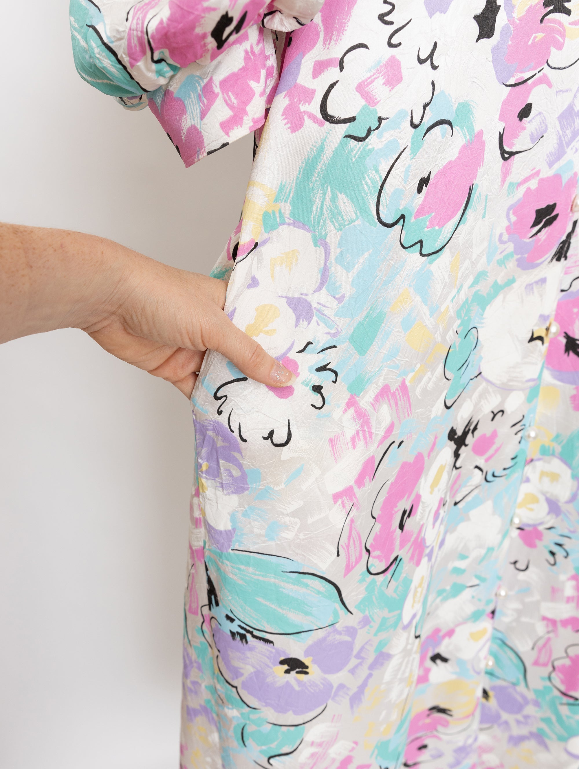 80s/90s light blue pastel floral robe dress