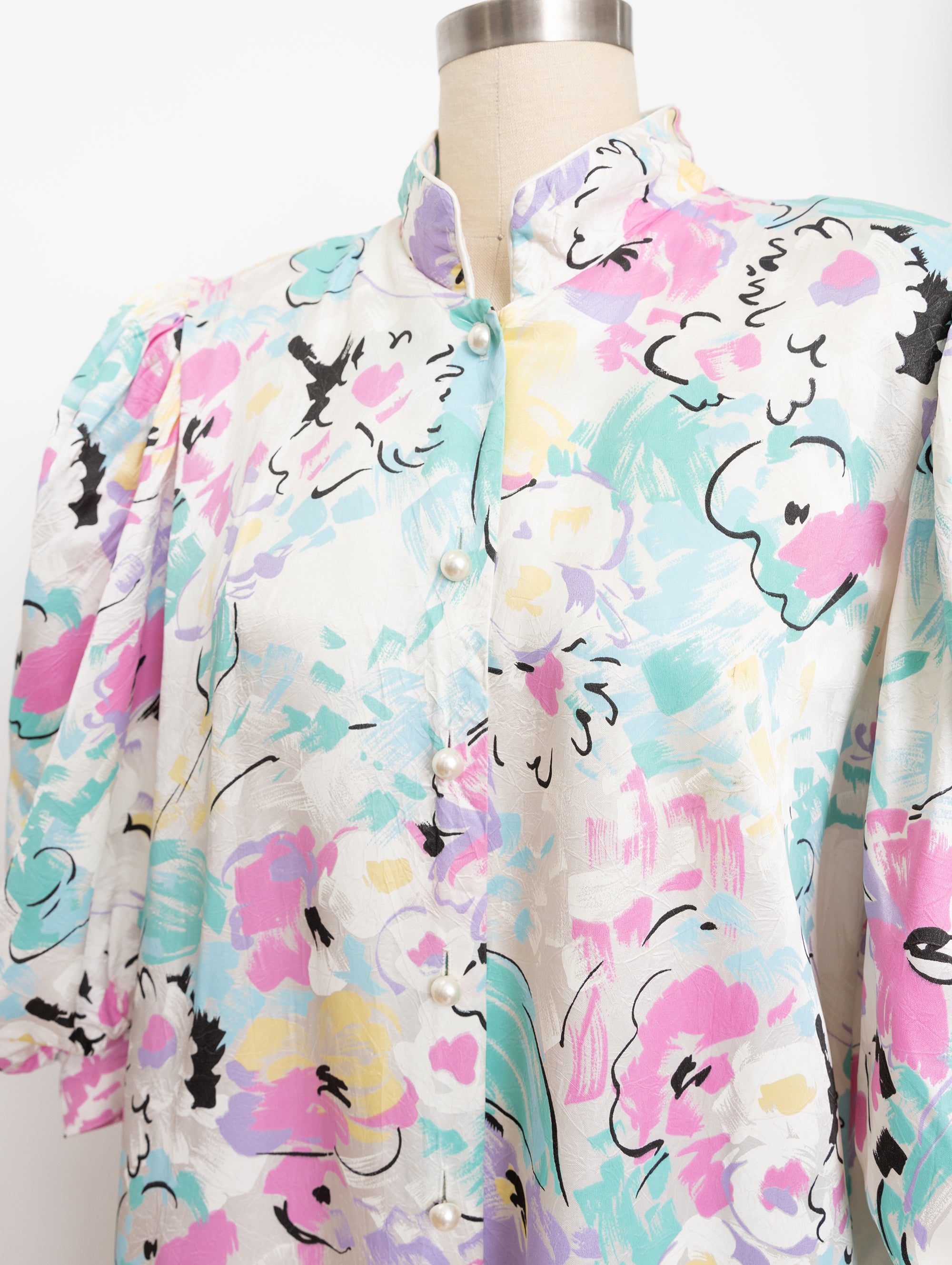 80s/90s light blue pastel floral robe dress