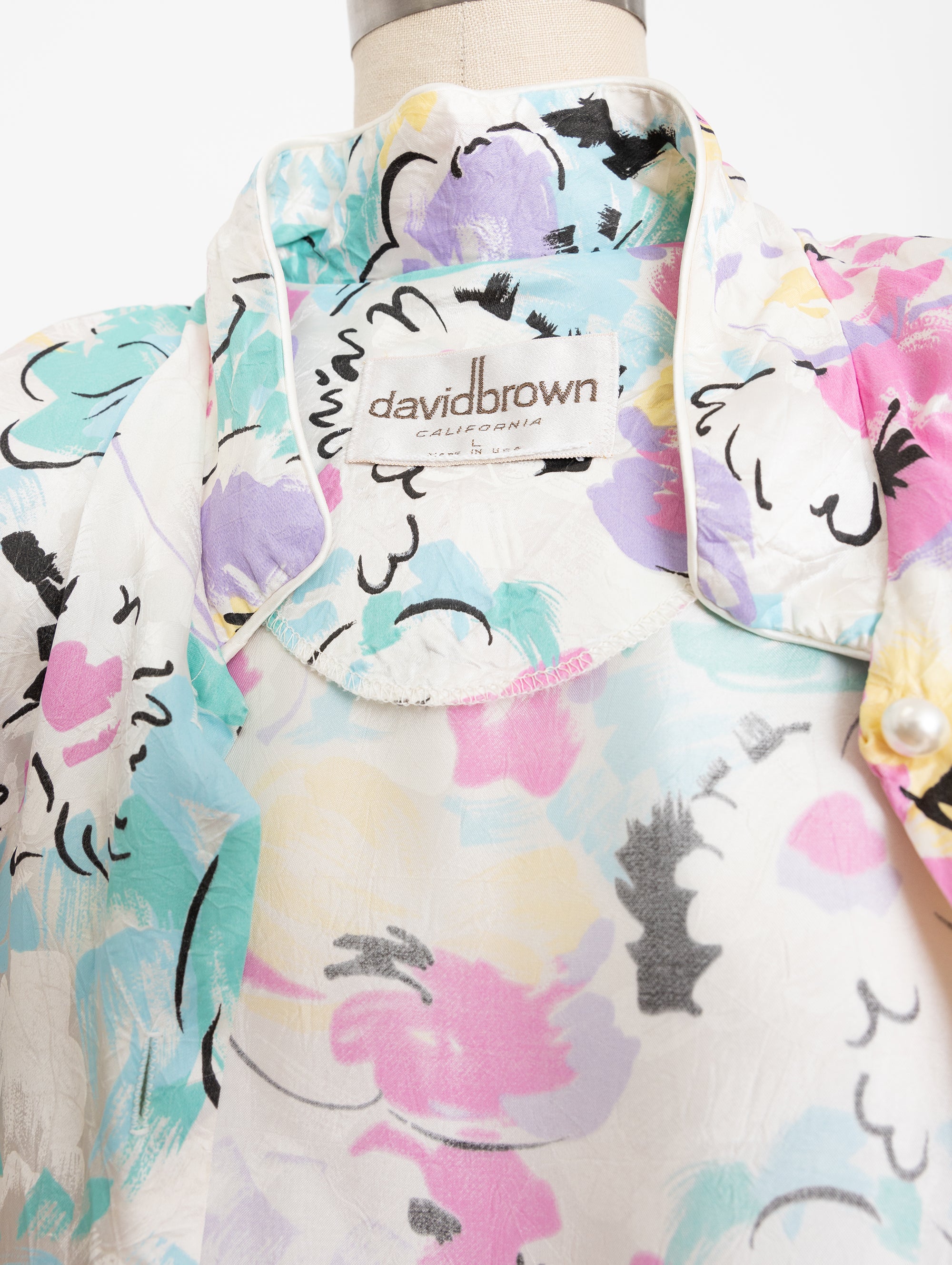 80s/90s light blue pastel floral robe dress