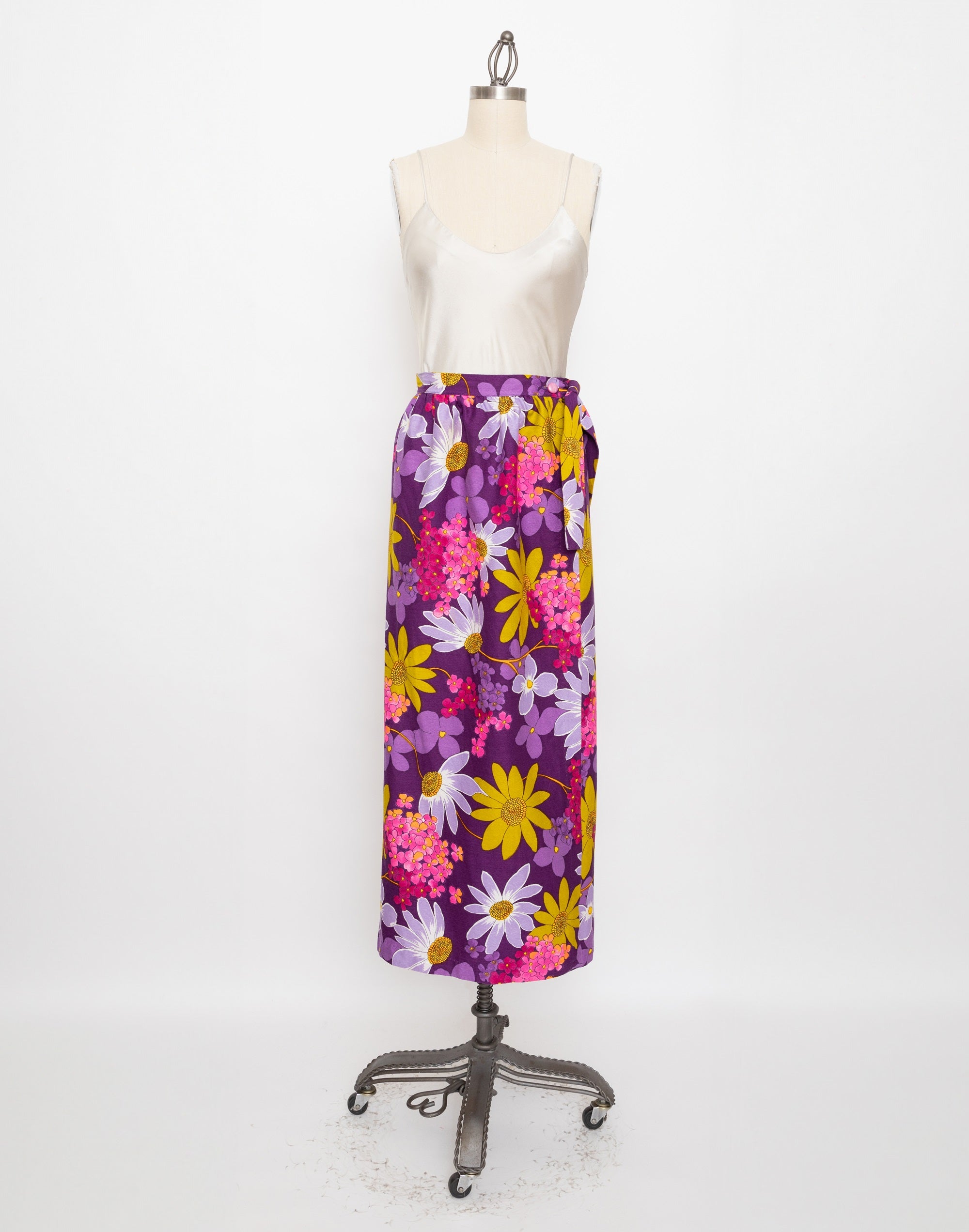 60s beverly vogue california purple floral maxi skirt
