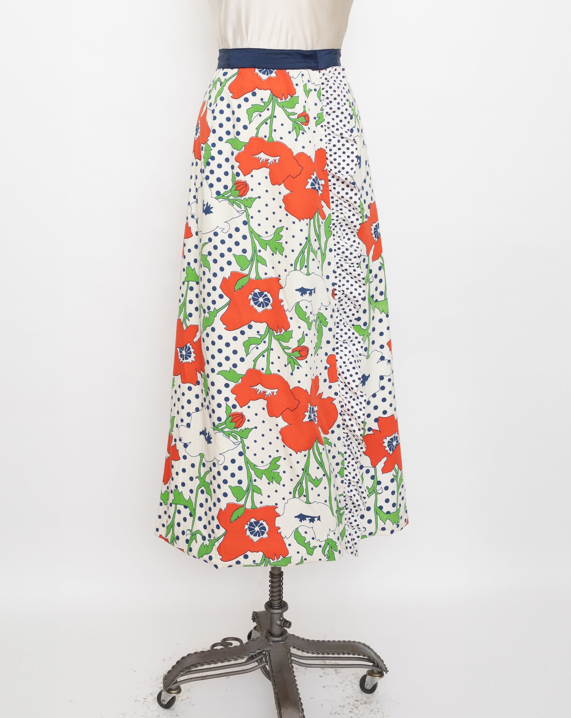 60s/70s talbots red poppy polka dot maxi wrap skirt
