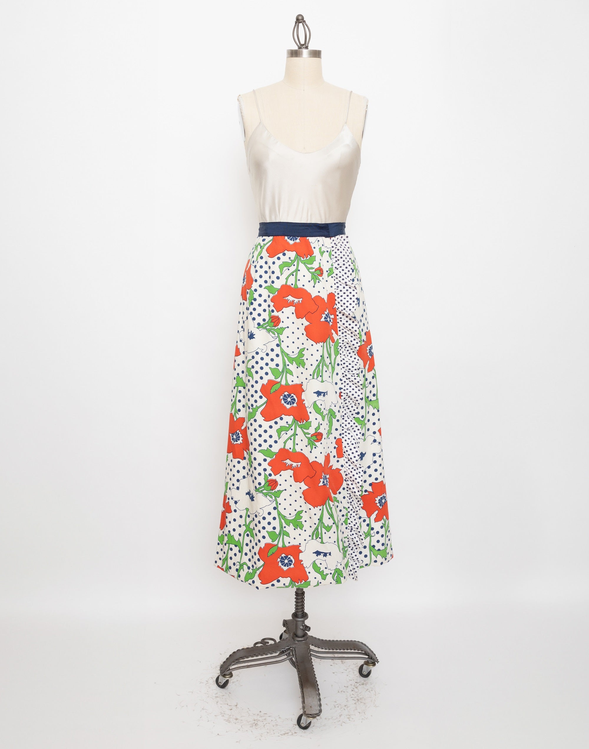 60s/70s talbots red poppy polka dot maxi wrap skirt