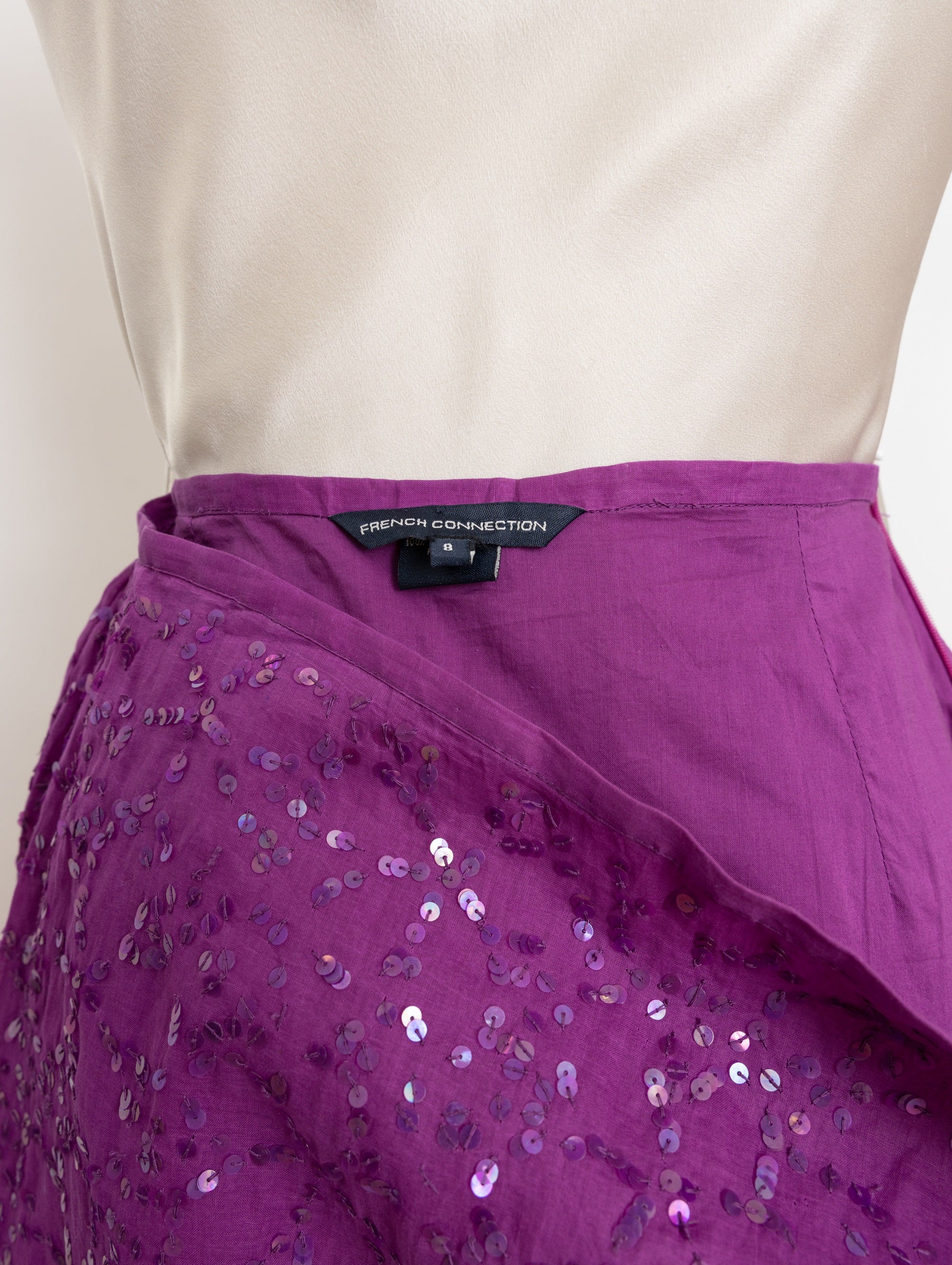 Y2K french connection purple sequin skirt