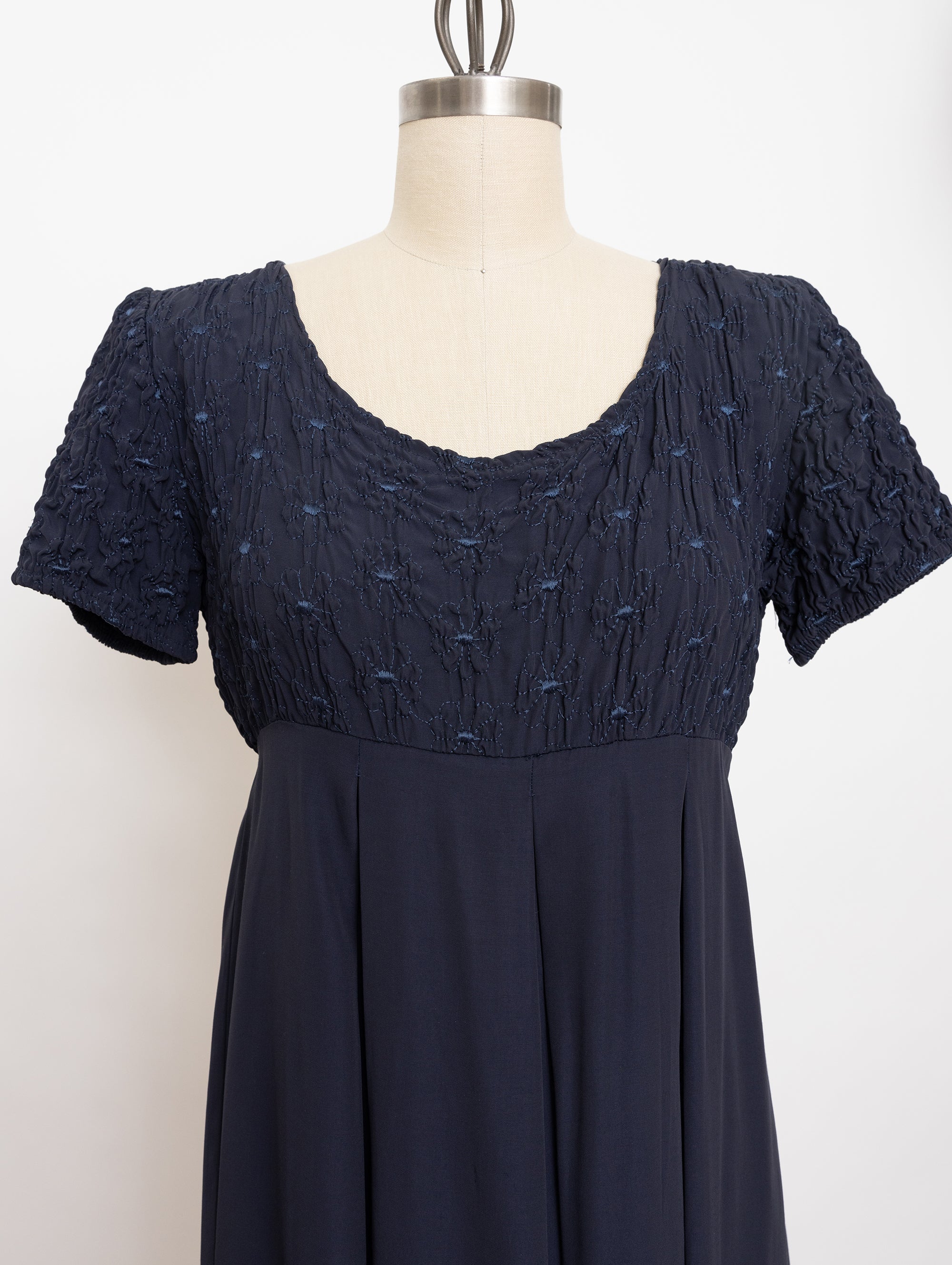 90s navy blue embroidered short sleeve jumpsuit