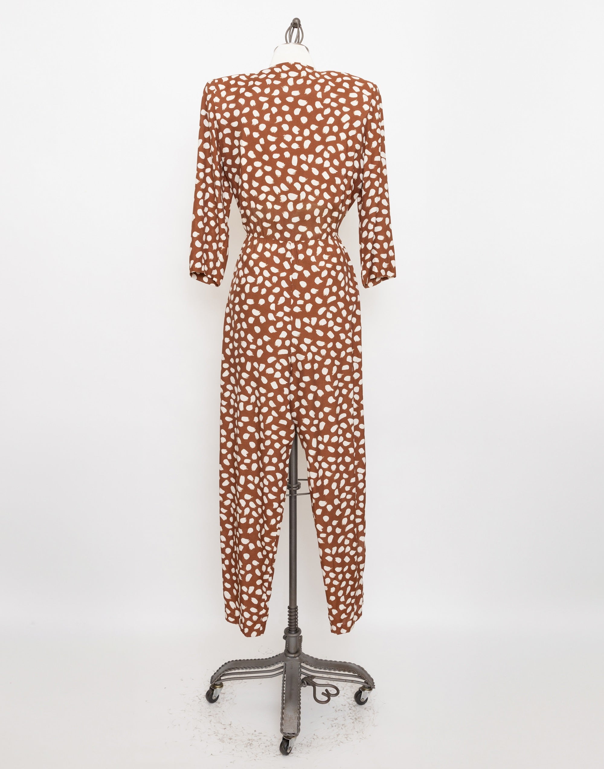 80s/90s light brown polka dot jumpsuit