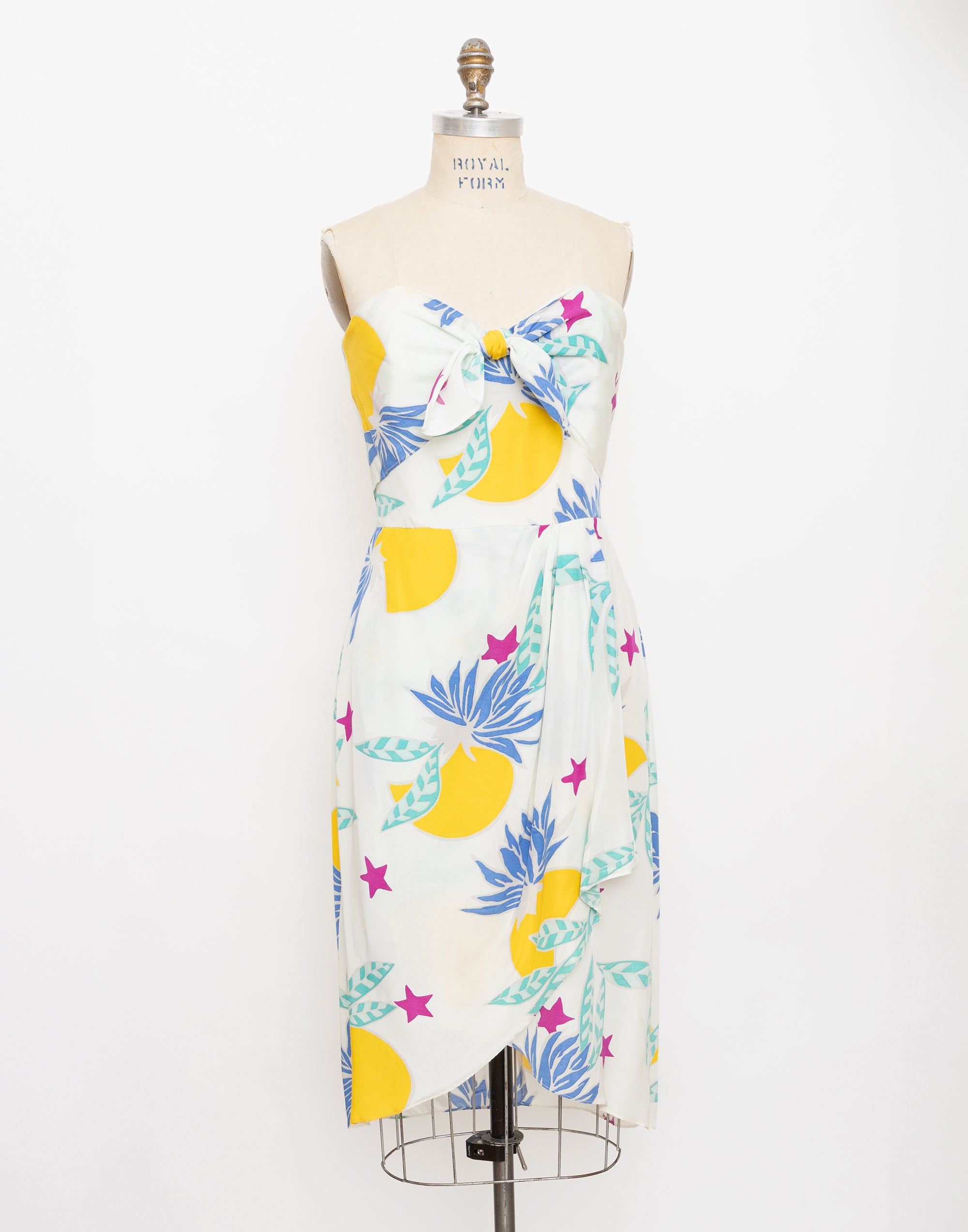 90s sweetheart tie front white floral dress