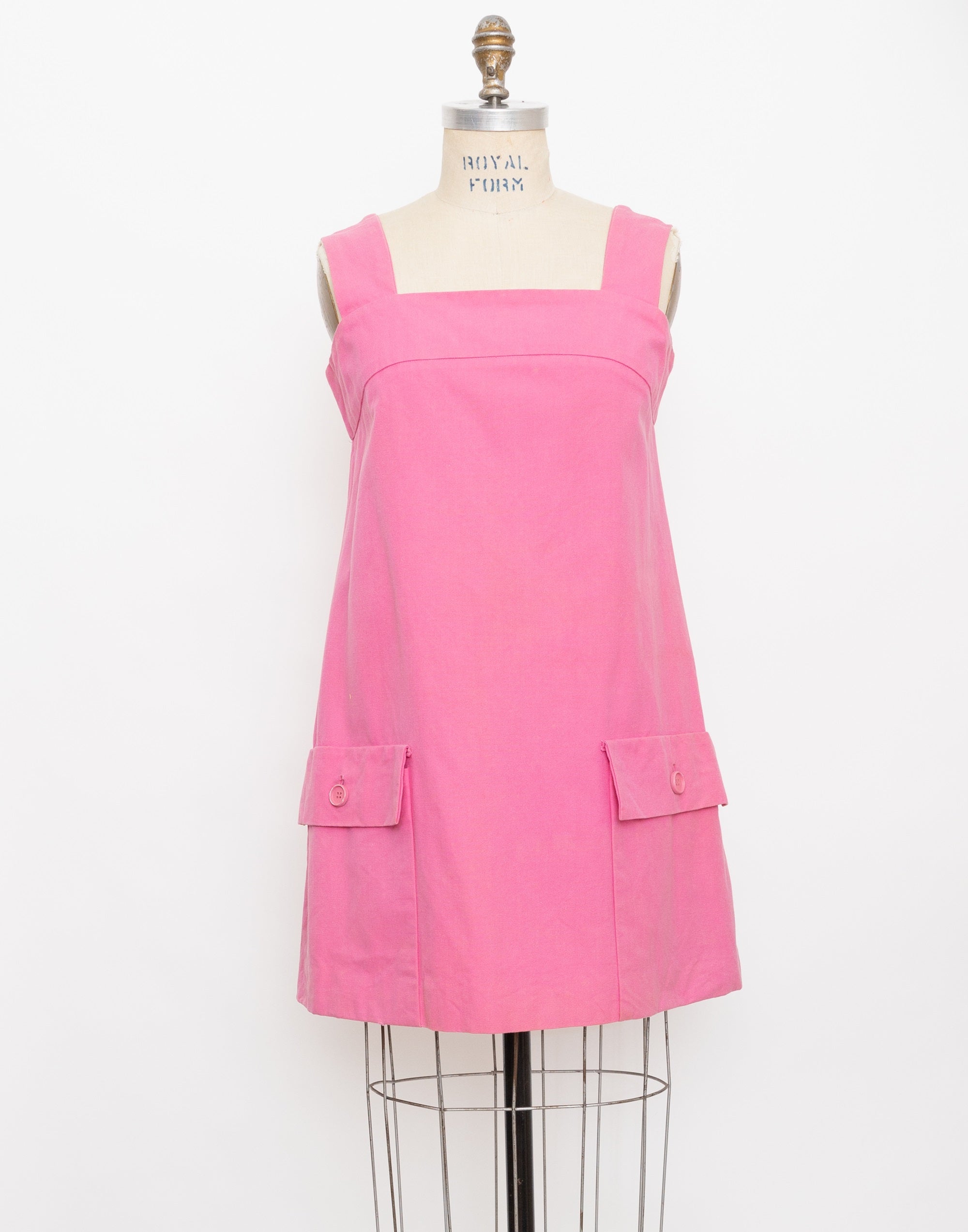 60s pink canvas dress with pockets
