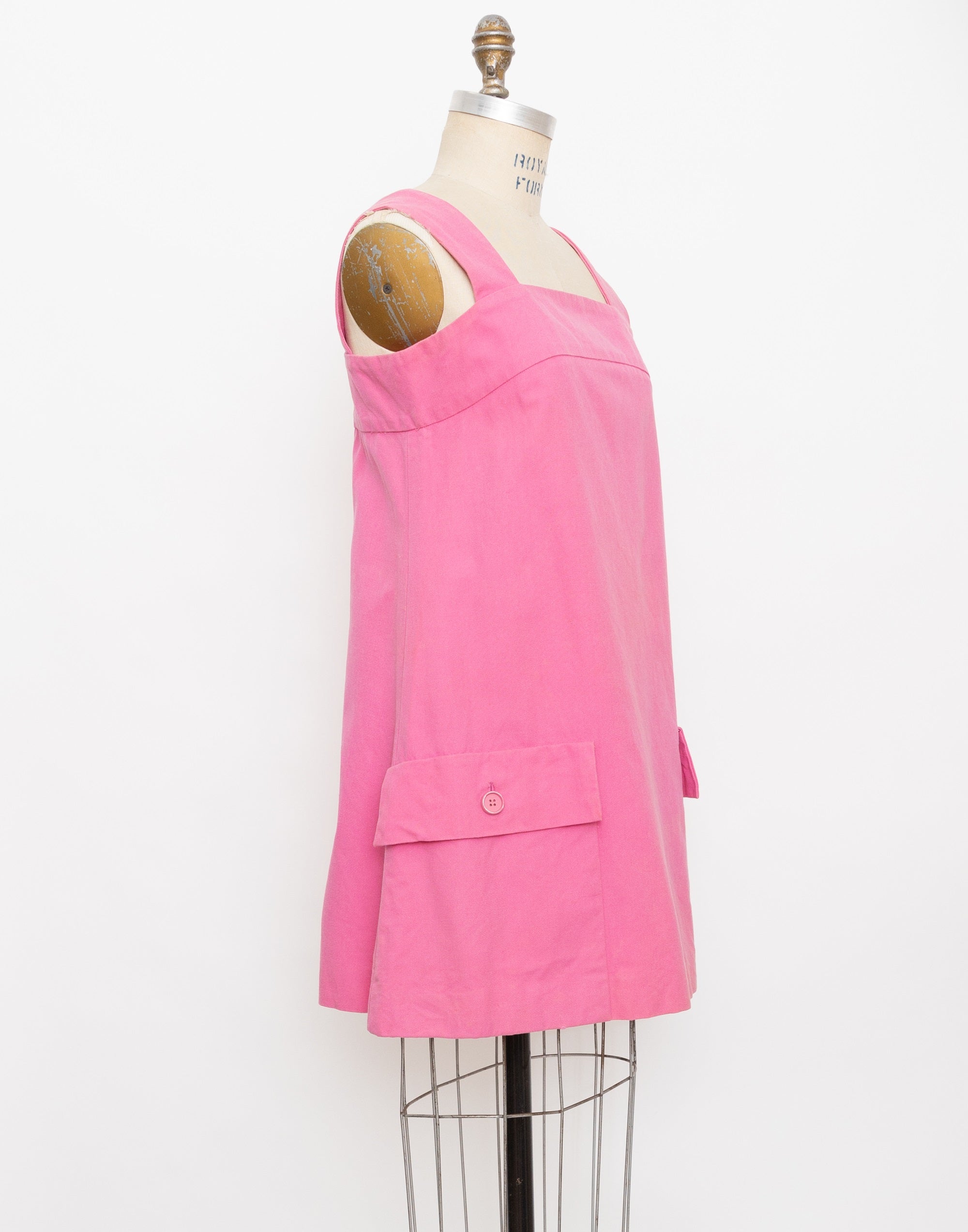 60s pink canvas dress with pockets