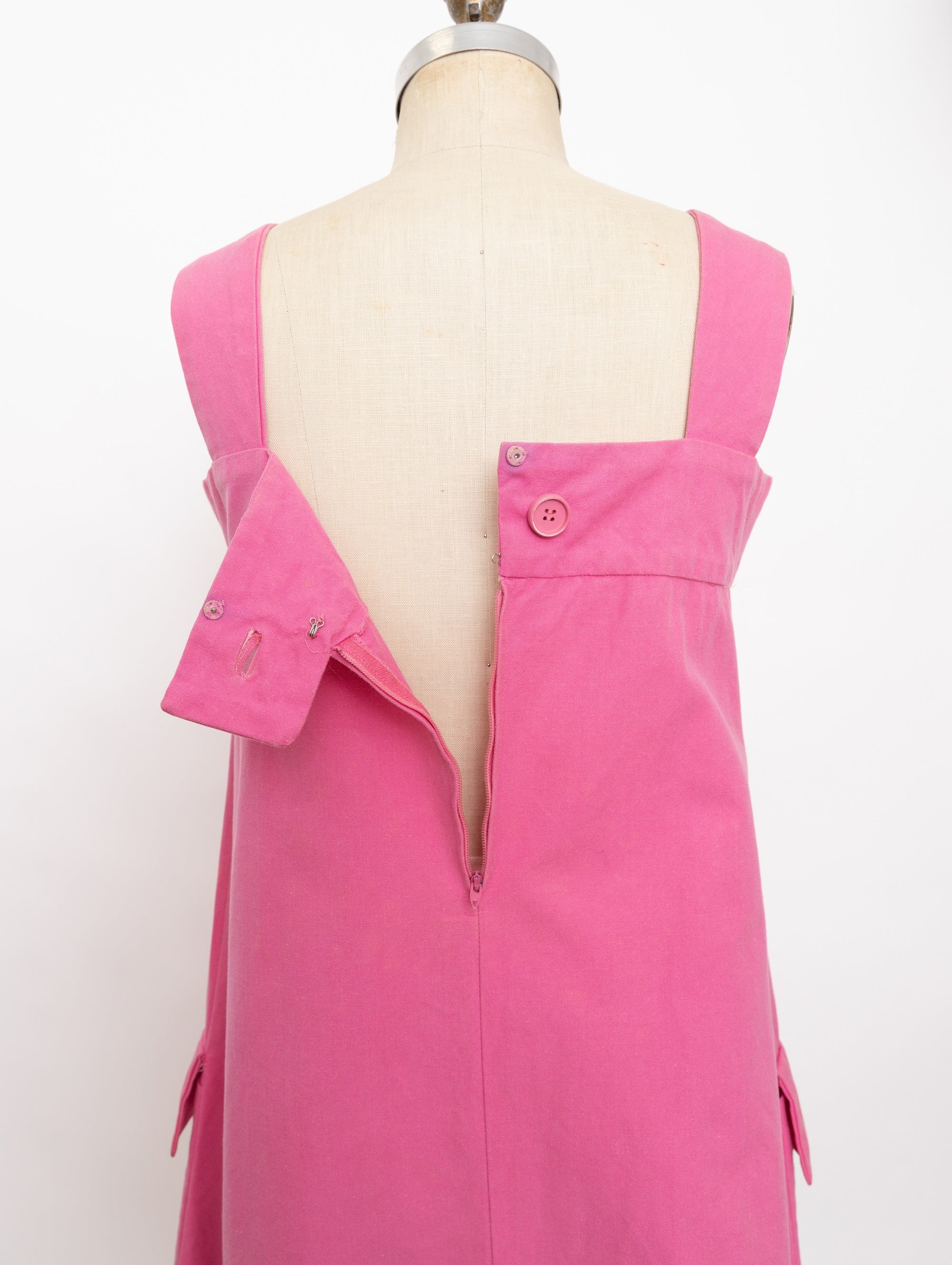 60s pink canvas dress with pockets