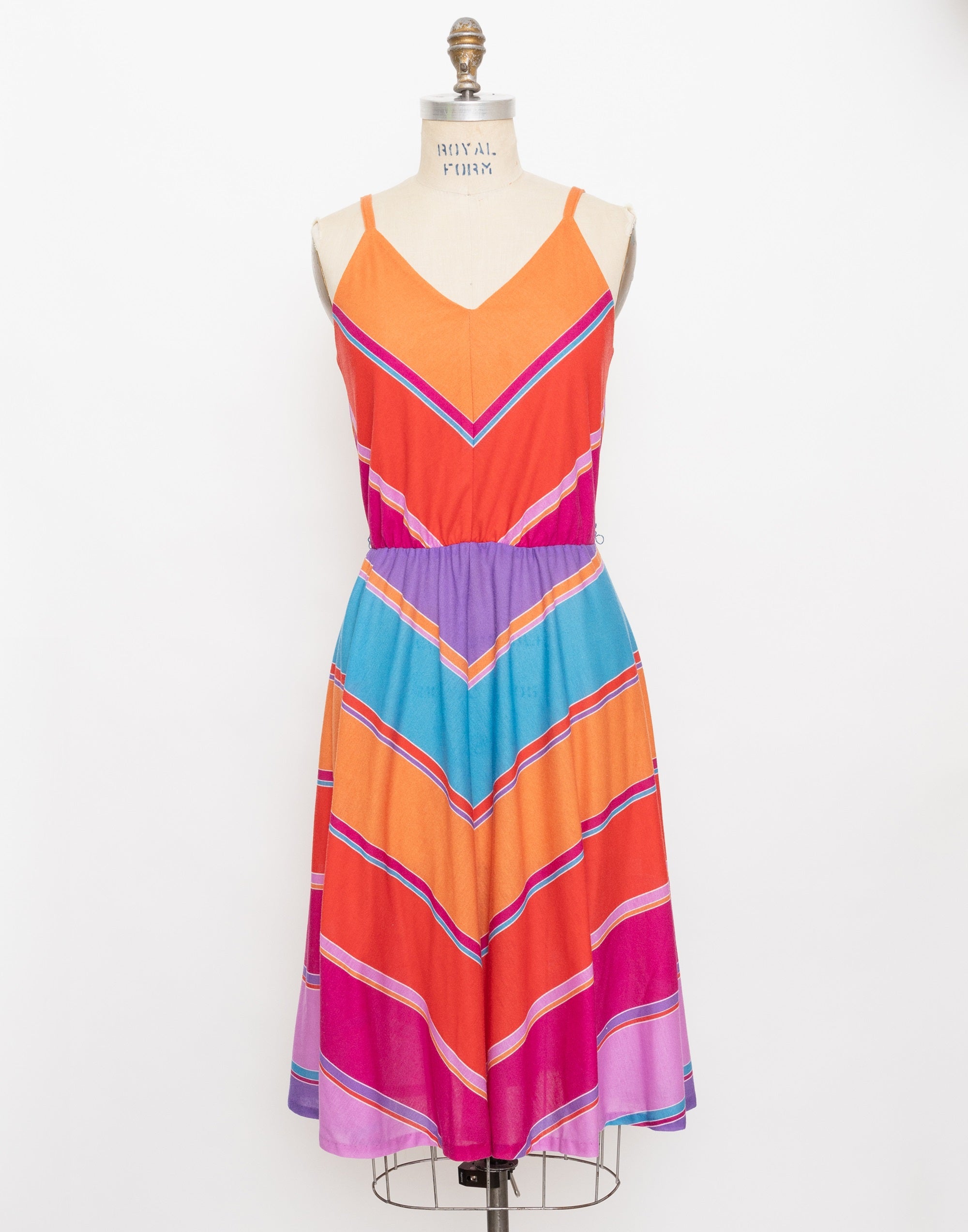 80s orange and red chevron stripe dress