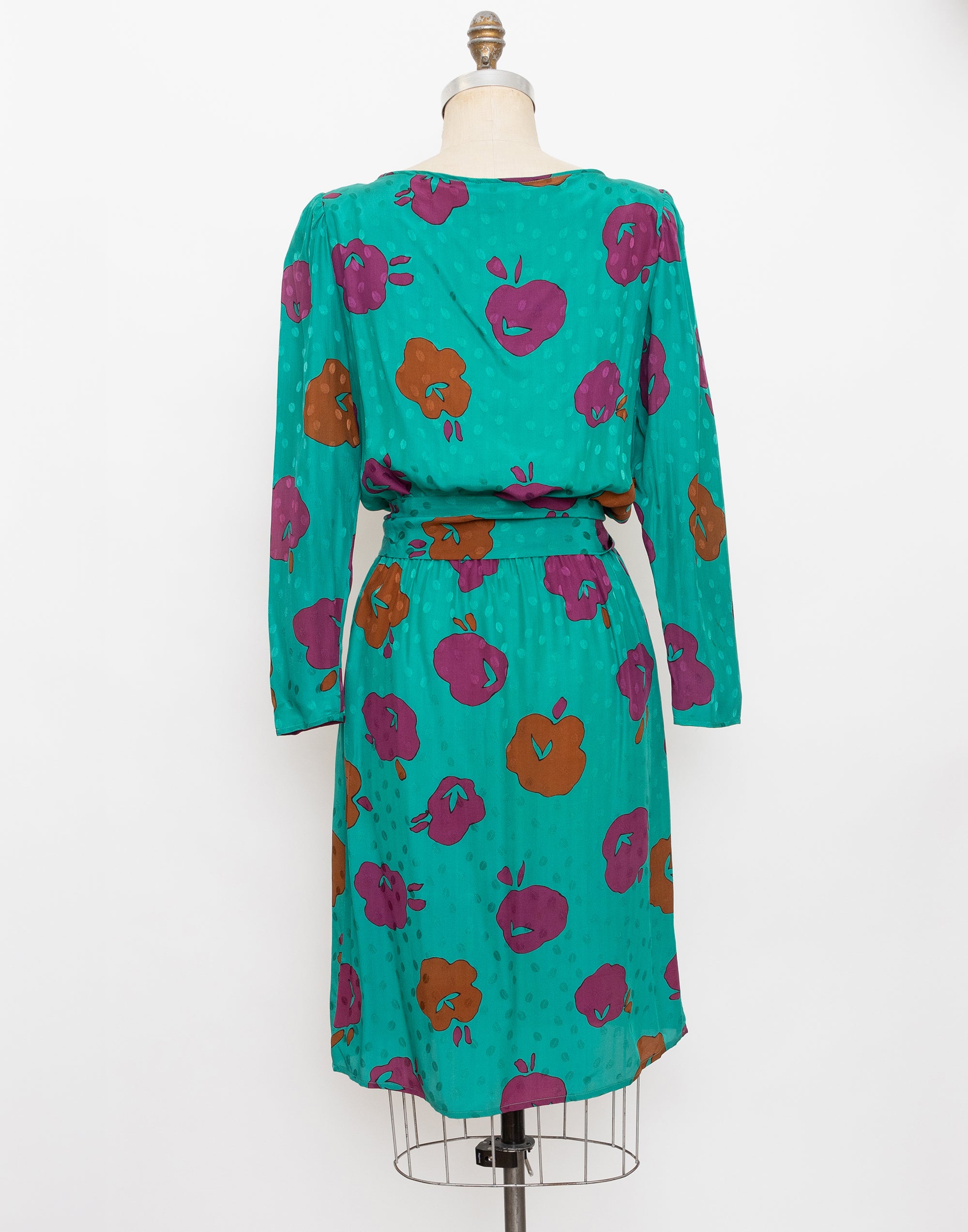 80s turquoise abstract floral long sleeve dress