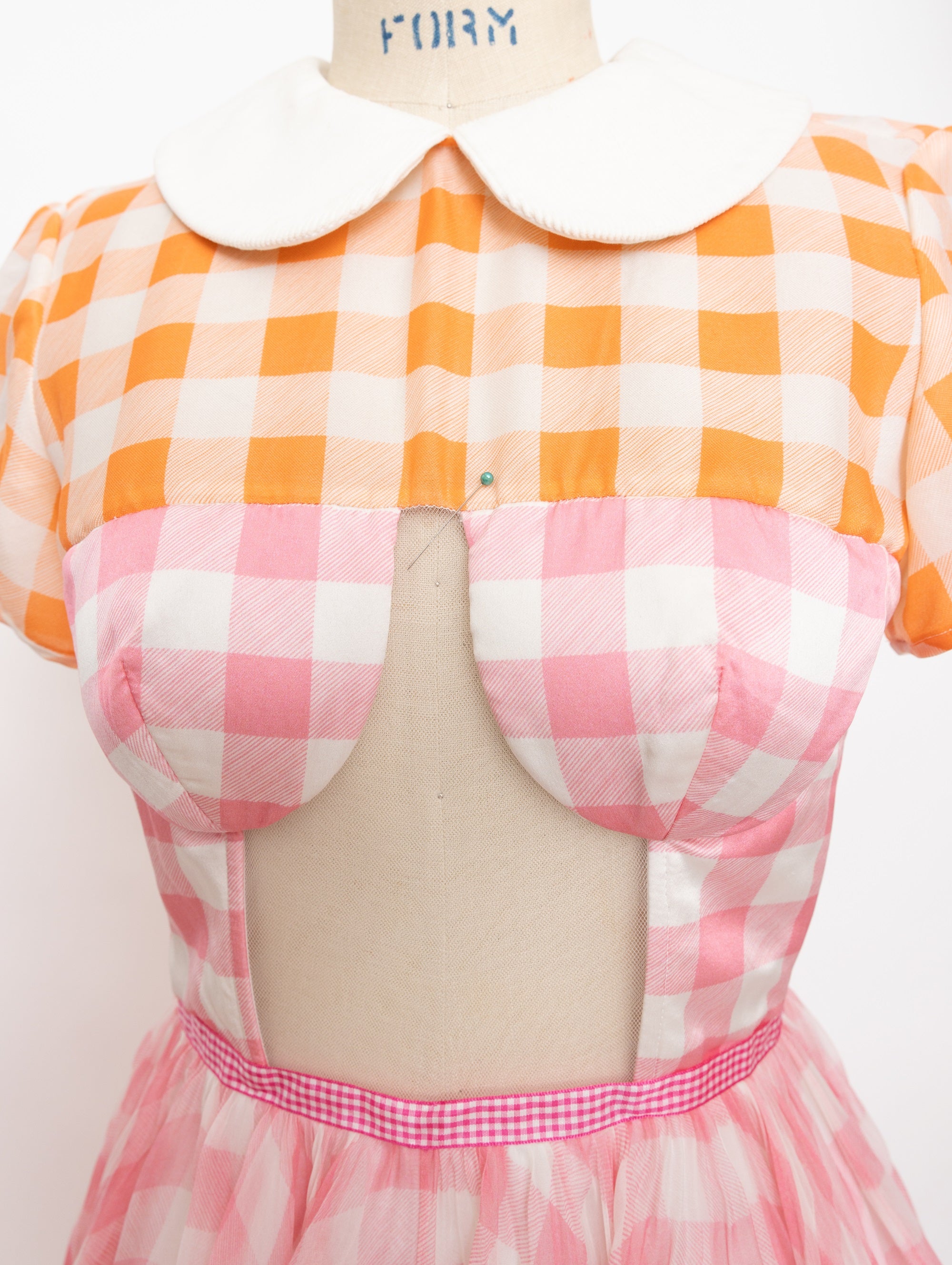 Y2K pink and orange gingham dress