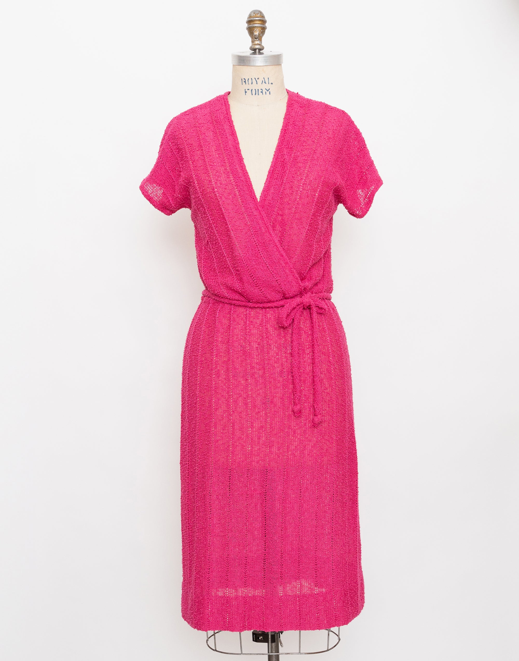 70s/80s fuchsia knit wrap dress
