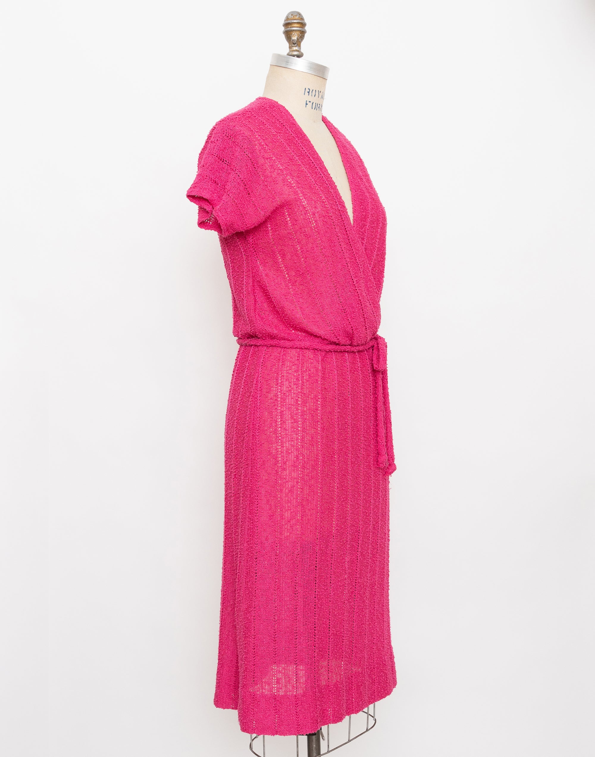 70s/80s fuchsia knit wrap dress